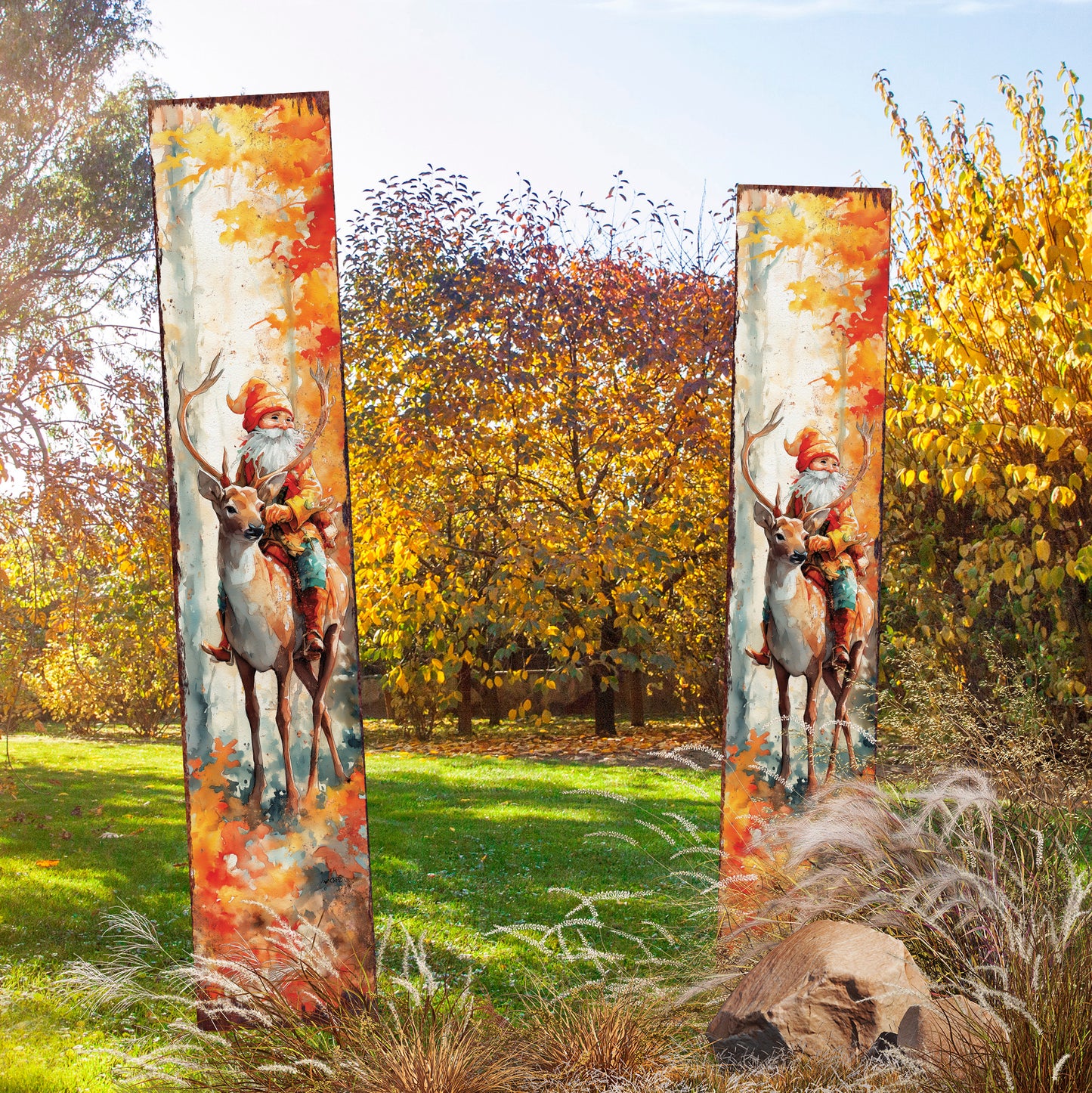 Fall Garden Stake – Whimsical Gnome Riding a Deer Outdoor Decoration | Rustic Autumn Yard, Patio & Porch Décor with Farmhouse Charm