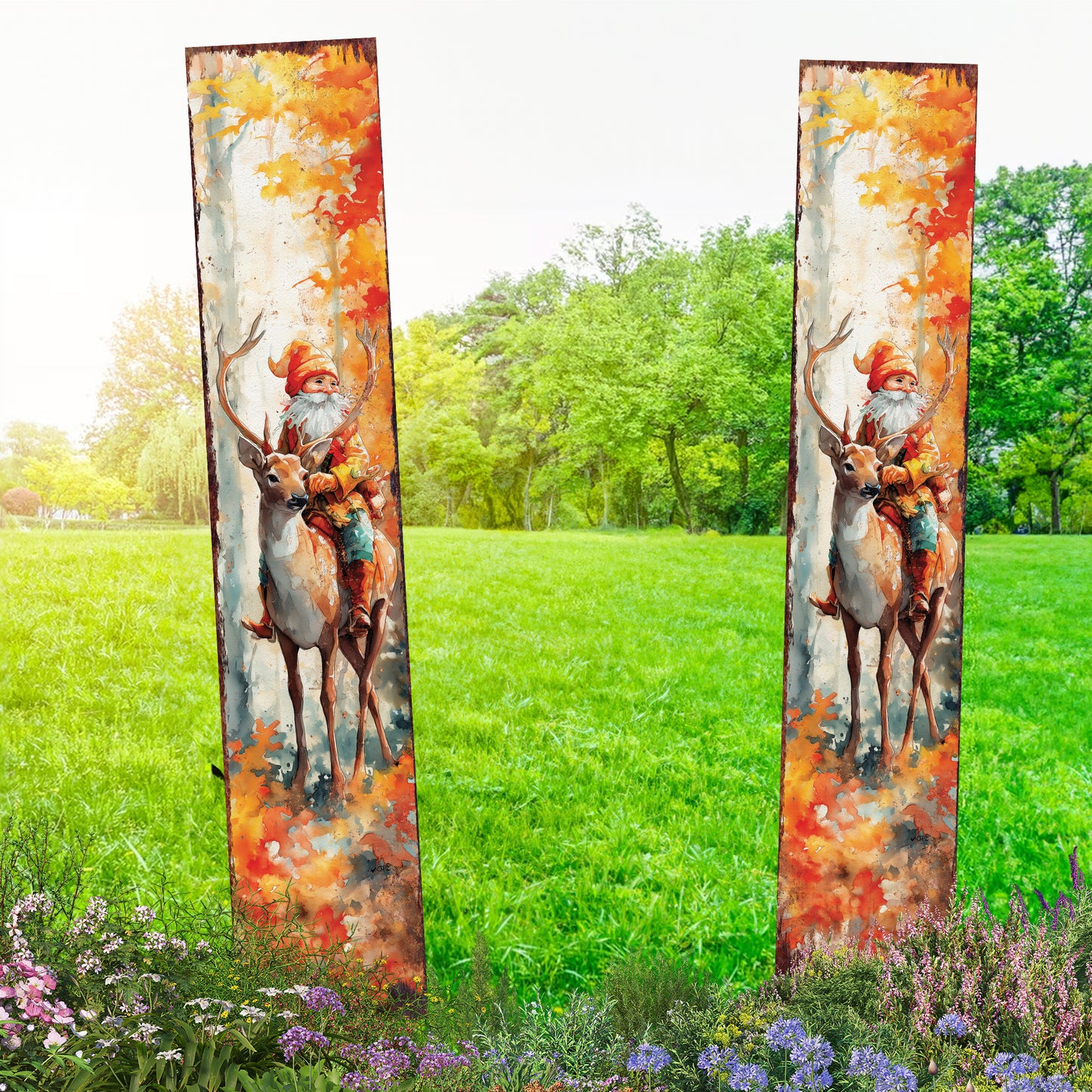 Fall Garden Stake – Whimsical Gnome Riding a Deer Outdoor Decoration | Rustic Autumn Yard, Patio & Porch Décor with Farmhouse Charm