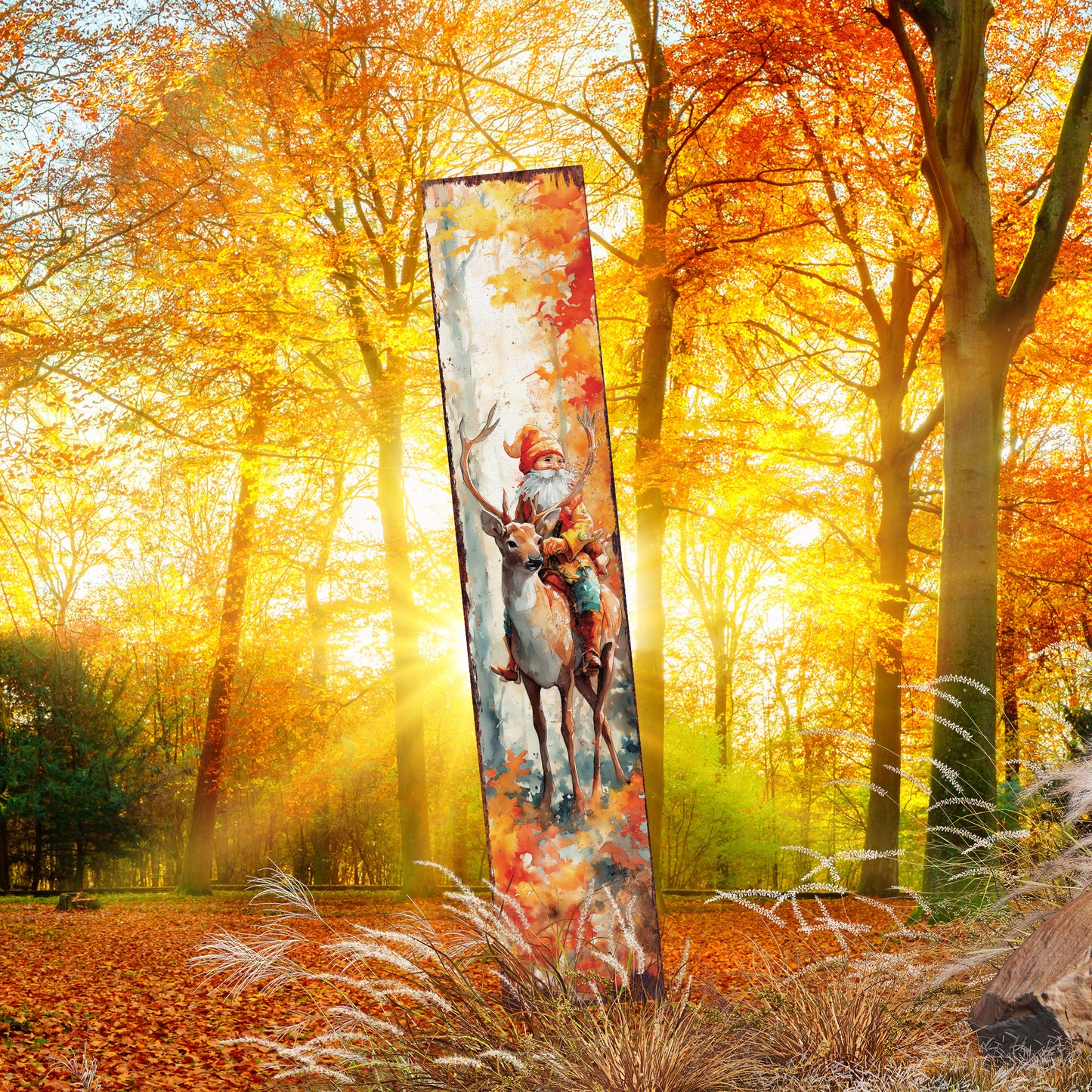 Fall Garden Stake – Whimsical Gnome Riding a Deer Outdoor Decoration | Rustic Autumn Yard, Patio & Porch Décor with Farmhouse Charm