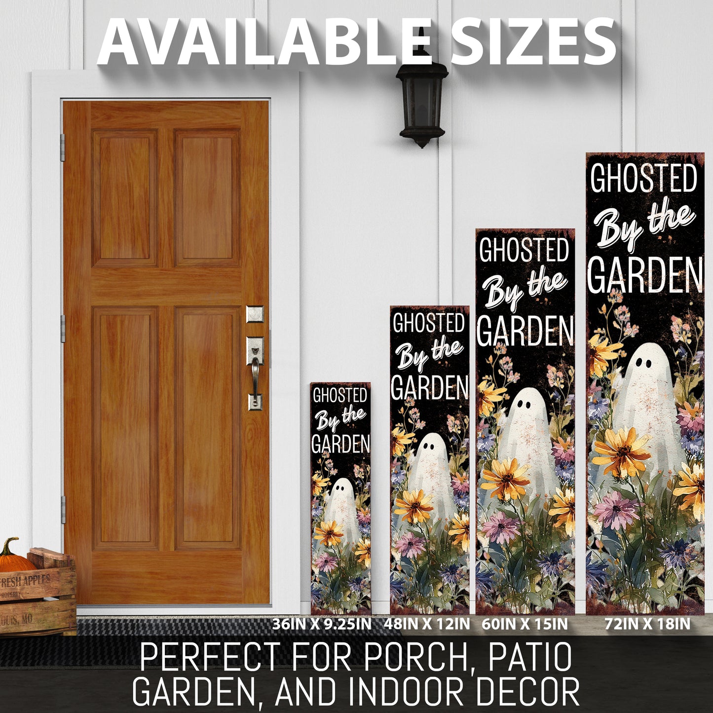 Halloween Porch Sign – Rustic Ghosted by the Garden Ghost Welcome Sign | Farmhouse Porch Decor for Halloween, Fall, and Autumn Outdoor Display