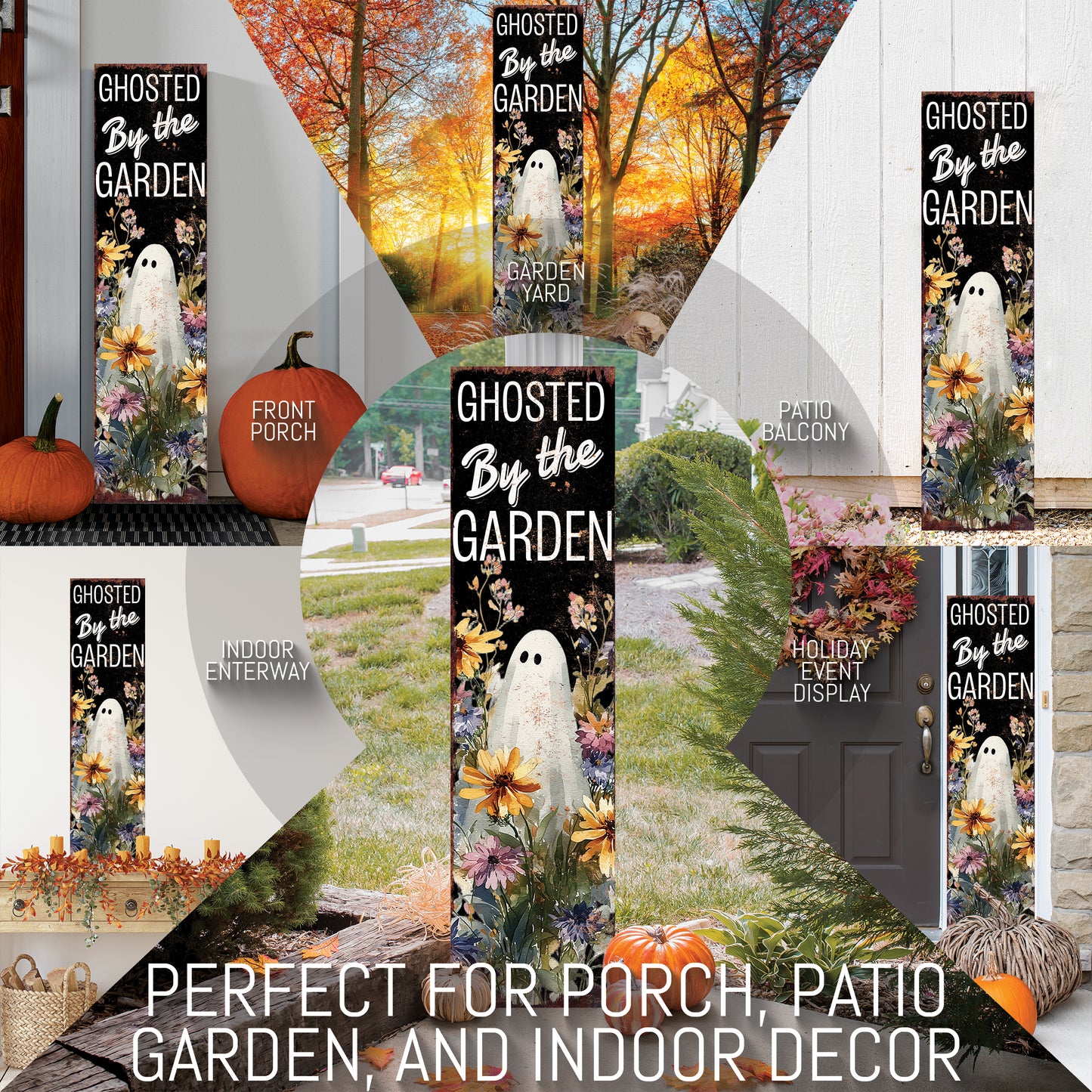 Halloween Porch Sign – Rustic Ghosted by the Garden Ghost Welcome Sign | Farmhouse Porch Decor for Halloween, Fall, and Autumn Outdoor Display
