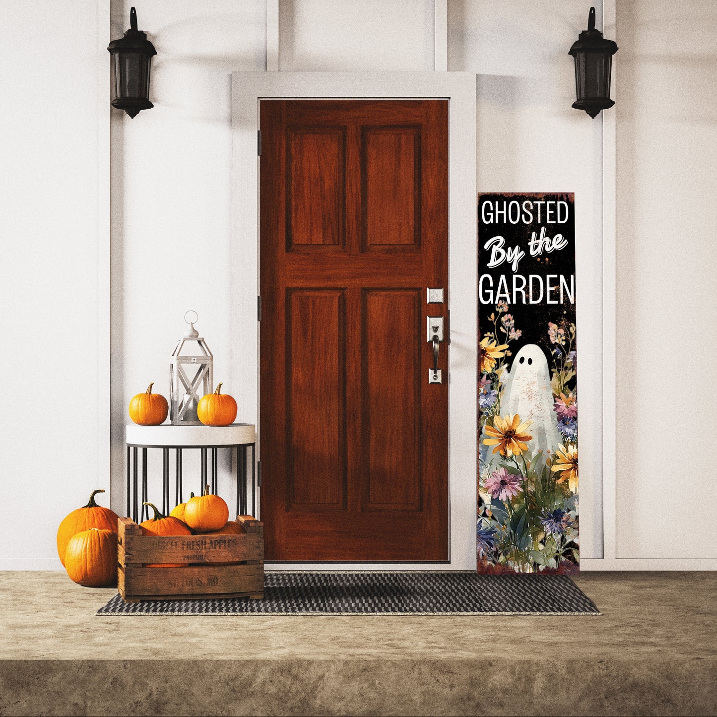 Halloween Porch Sign – Rustic Ghosted by the Garden Ghost Welcome Sign | Farmhouse Porch Decor for Halloween, Fall, and Autumn Outdoor Display