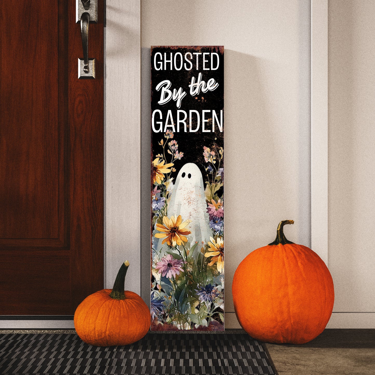 Halloween Porch Sign – Rustic Ghosted by the Garden Ghost Welcome Sign | Farmhouse Porch Decor for Halloween, Fall, and Autumn Outdoor Display