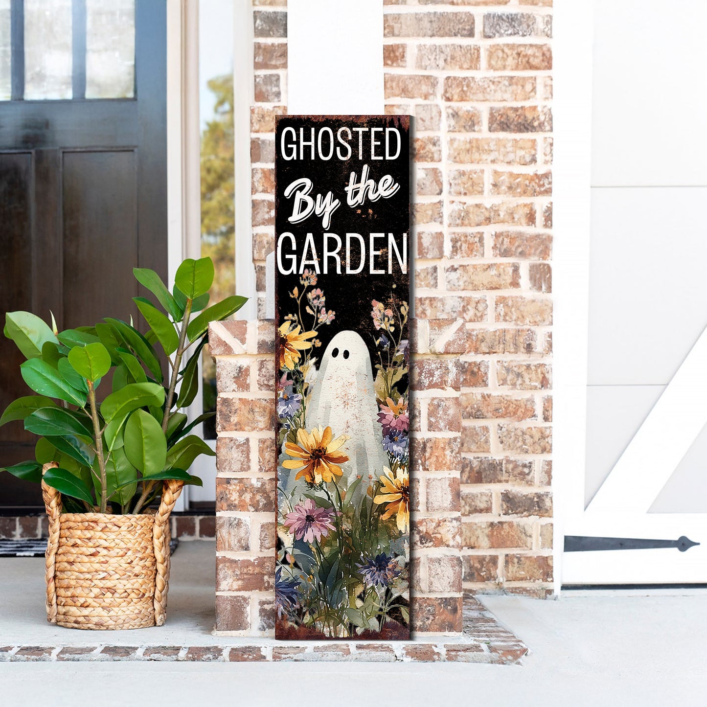 Halloween Porch Sign – Rustic Ghosted by the Garden Ghost Welcome Sign | Farmhouse Porch Decor for Halloween, Fall, and Autumn Outdoor Display