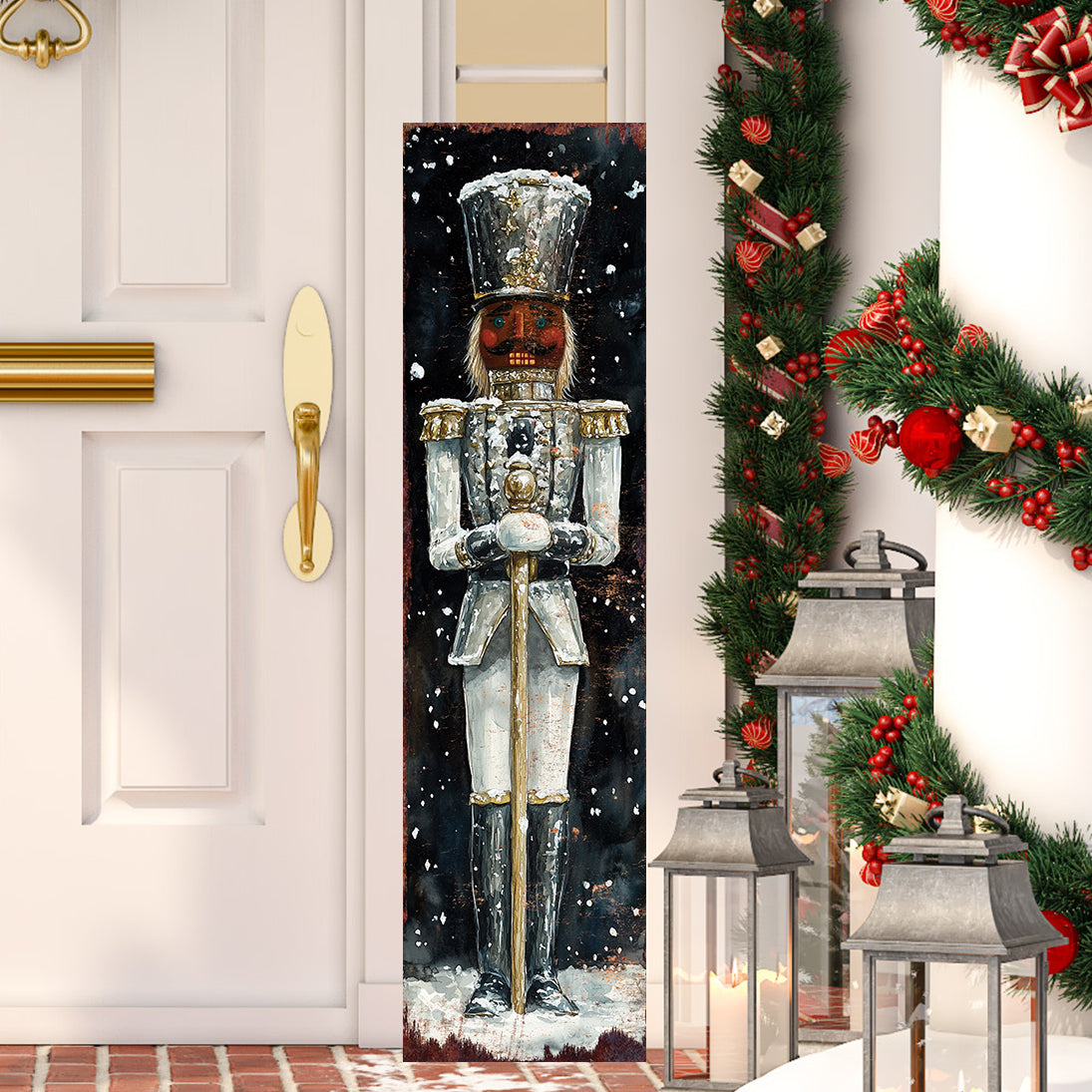 Christmas Nutcracker Porch Sign – Rustic Holiday Front Porch Sign with Festive Soldier Design | Farmhouse Christmas Entryway Outdoor Decoration