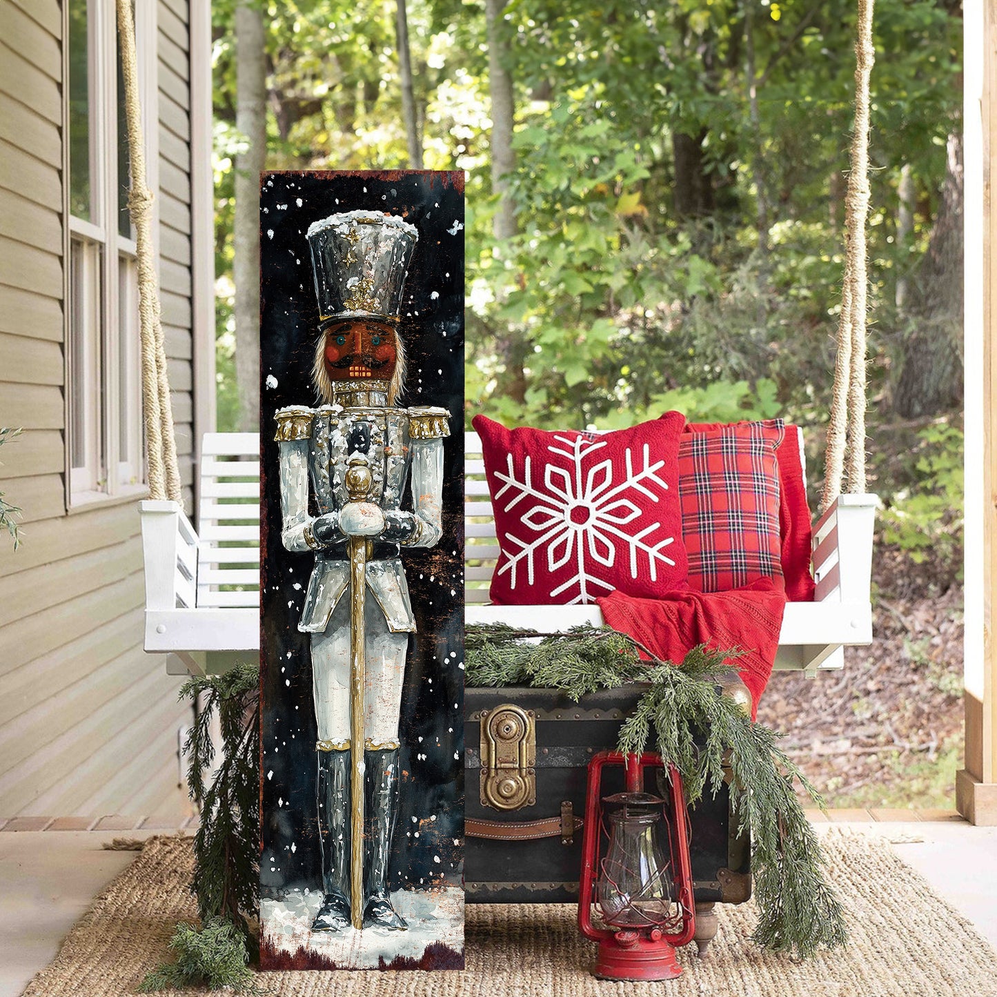 Christmas Nutcracker Porch Sign – Rustic Holiday Front Porch Sign with Festive Soldier Design | Farmhouse Christmas Entryway Outdoor Decoration