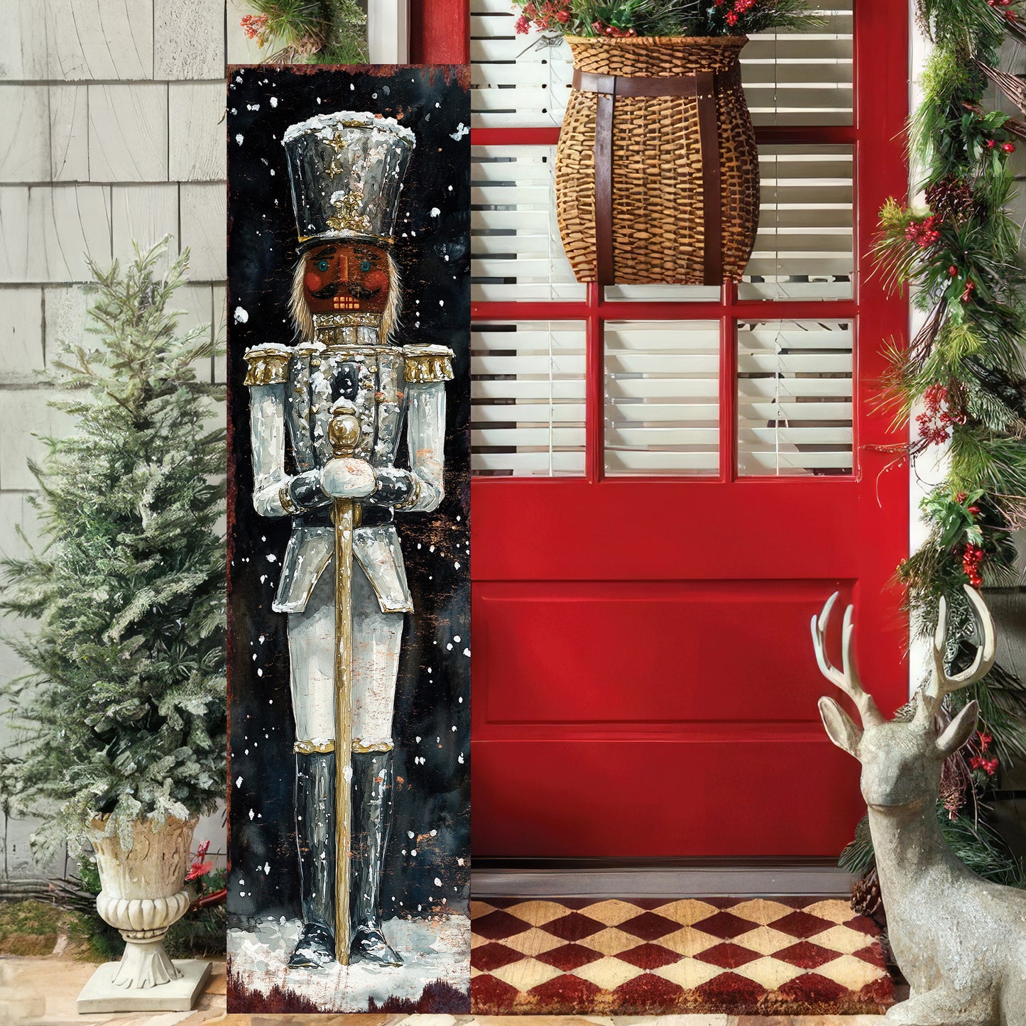 Christmas Nutcracker Porch Sign – Rustic Holiday Front Porch Sign with Festive Soldier Design | Farmhouse Christmas Entryway Outdoor Decoration