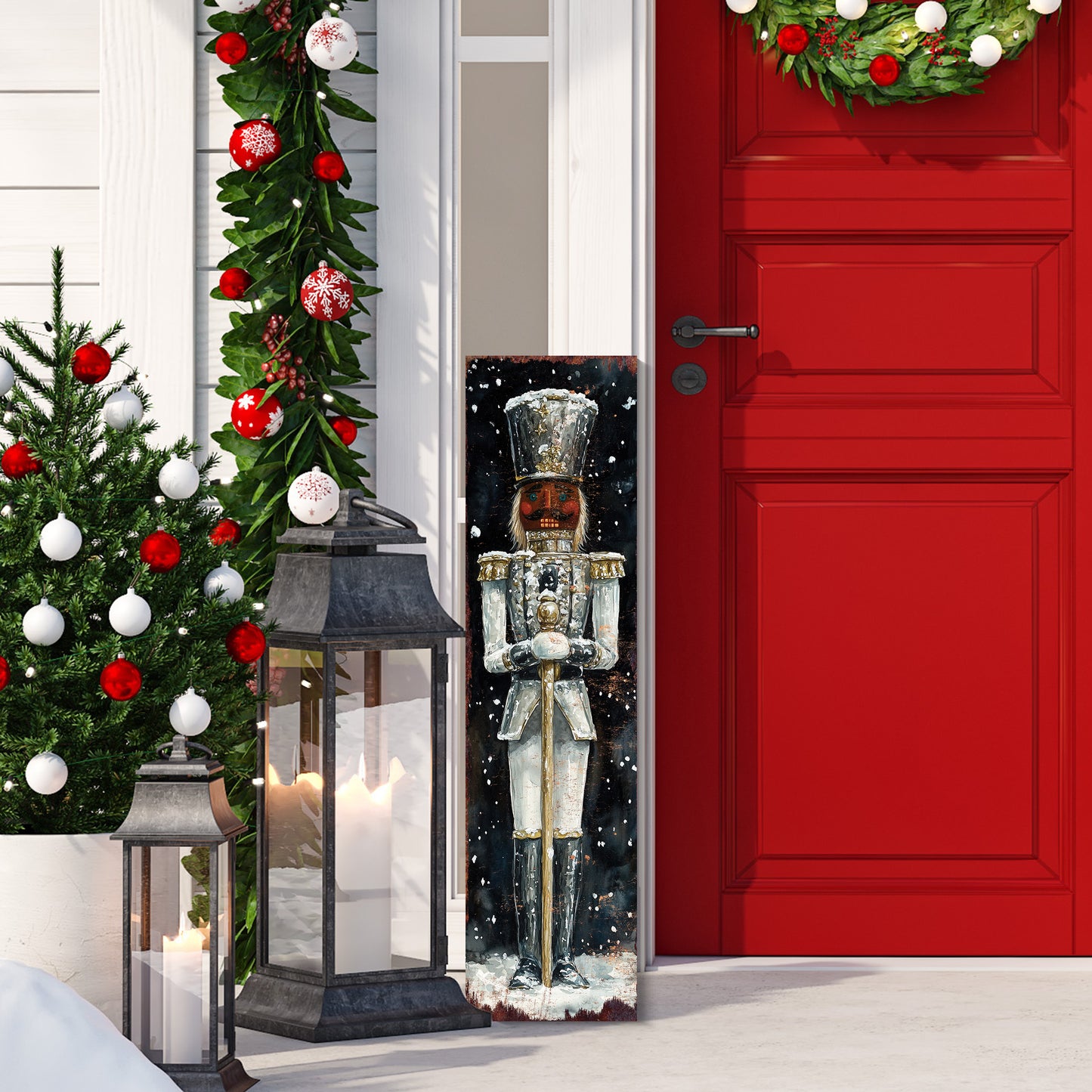 Christmas Nutcracker Porch Sign – Rustic Holiday Front Porch Sign with Festive Soldier Design | Farmhouse Christmas Entryway Outdoor Decoration