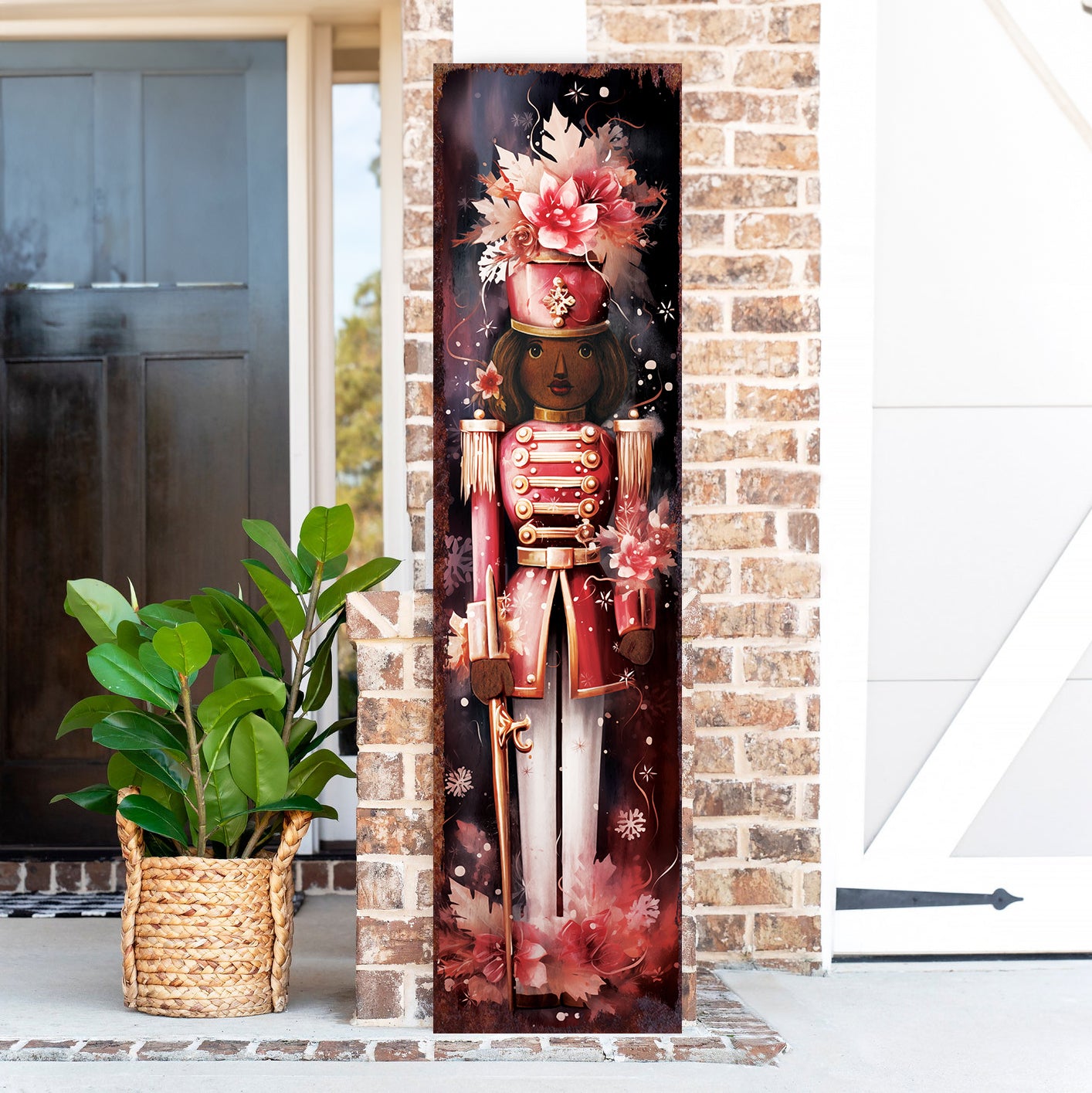 Christmas Nutcracker Porch Sign – Festive Holiday Front Porch Sign with Red Soldier Floral Design | Rustic Farmhouse Christmas Entryway Outdoor Decoration