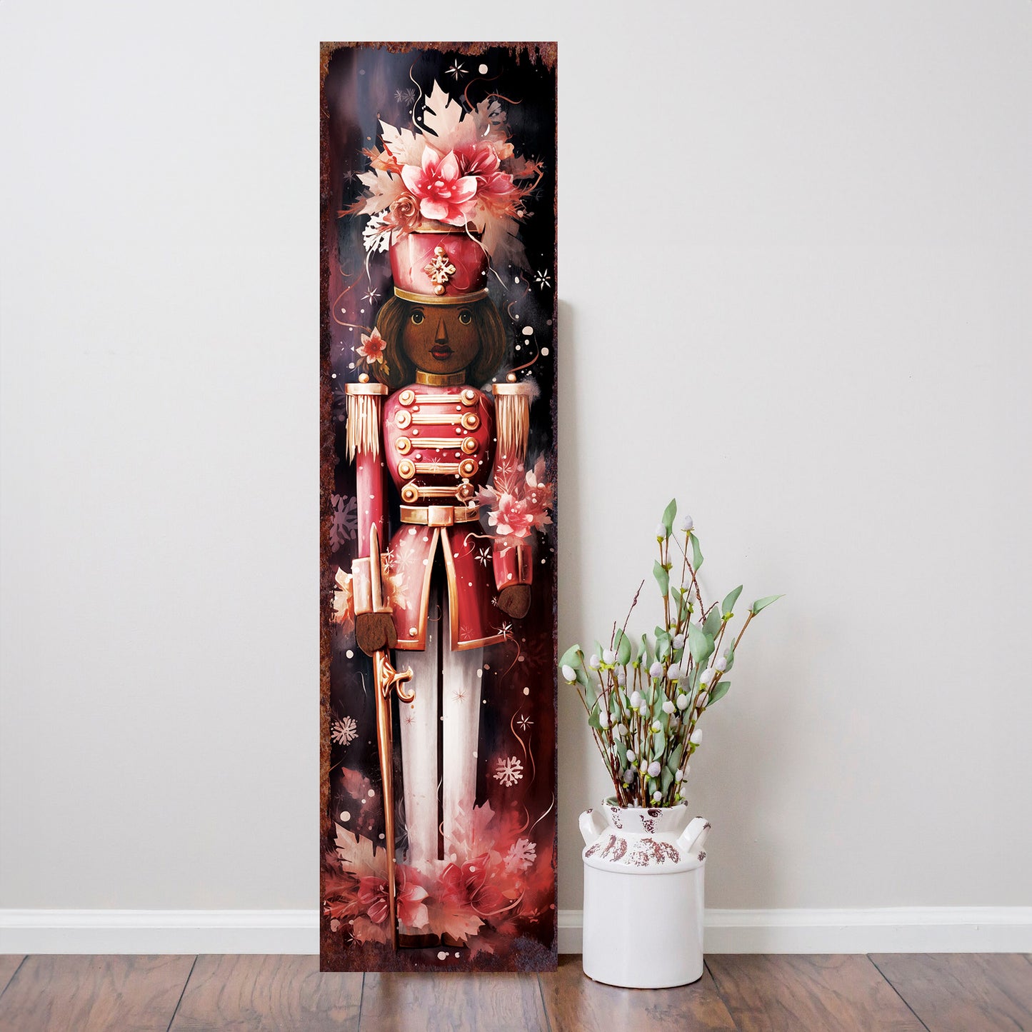 Christmas Nutcracker Porch Sign – Festive Holiday Front Porch Sign with Red Soldier Floral Design | Rustic Farmhouse Christmas Entryway Outdoor Decoration