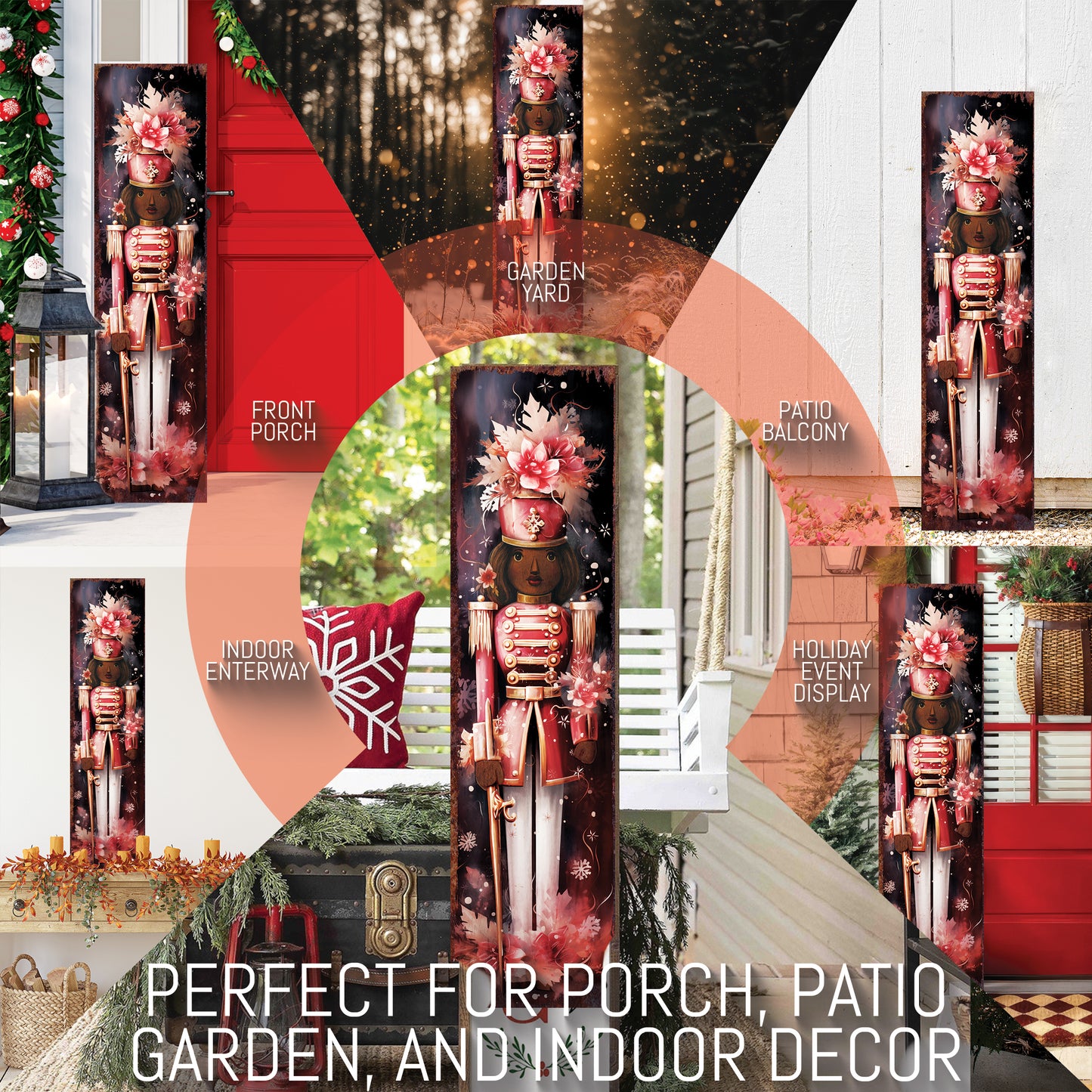 Christmas Nutcracker Porch Sign – Festive Holiday Front Porch Sign with Red Soldier Floral Design | Rustic Farmhouse Christmas Entryway Outdoor Decoration