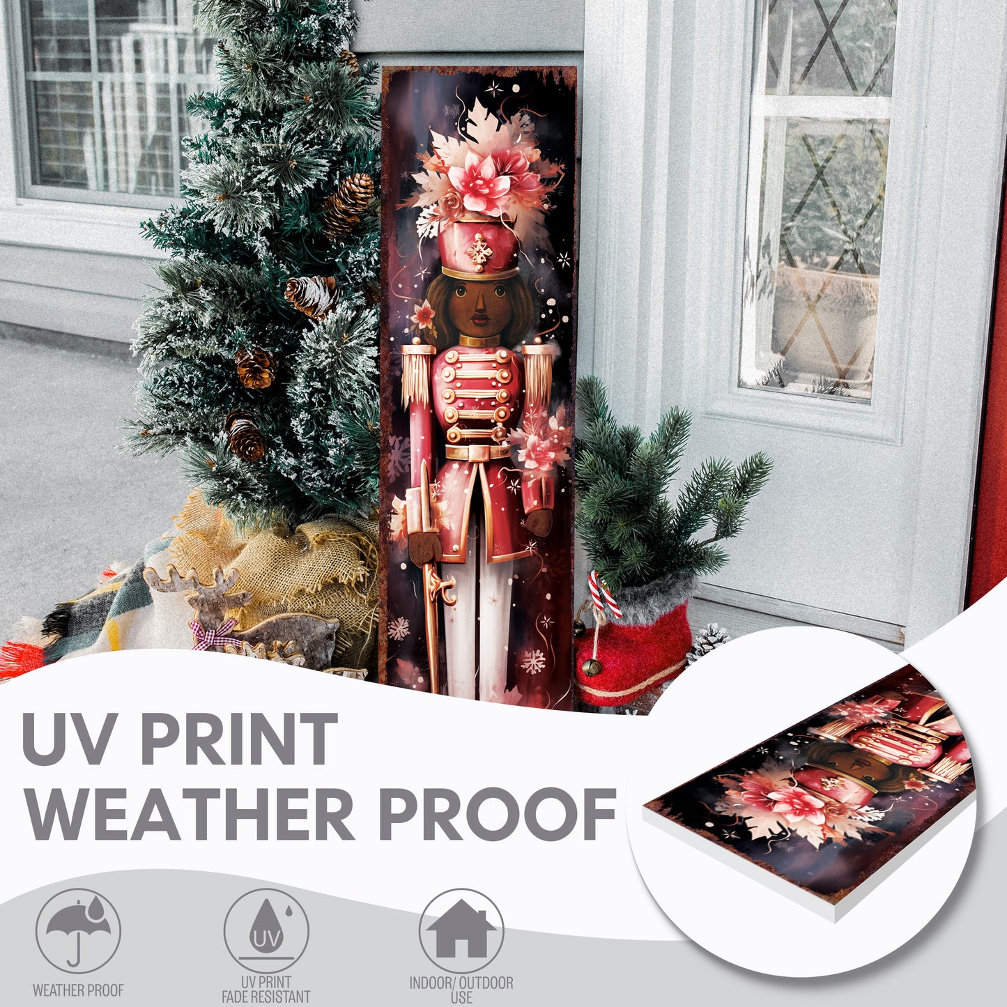 Christmas Nutcracker Porch Sign – Festive Holiday Front Porch Sign with Red Soldier Floral Design | Rustic Farmhouse Christmas Entryway Outdoor Decoration