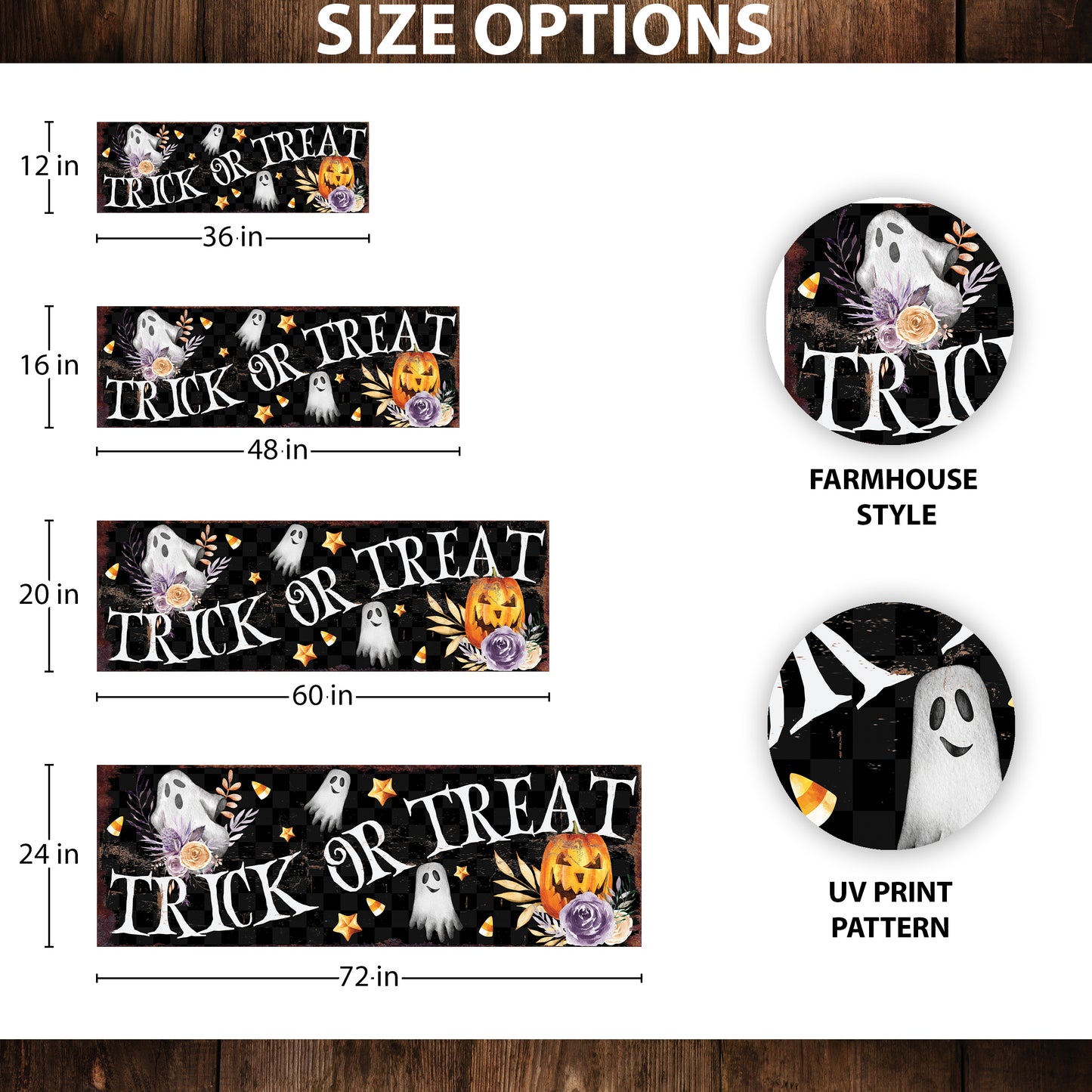 Halloween Trick or Treat Wall Art – Rustic Farmhouse Halloween Sign with Ghosts, Pumpkins, and Stars | Spooky Halloween Wall Décor for Home and Entryway