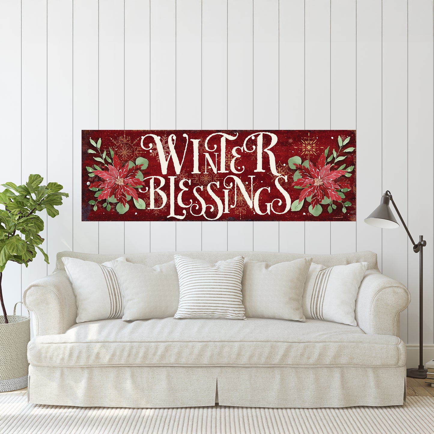 Winter Blessings Wall Art | Rustic Farmhouse Christmas Sign | Holiday Wall Decor for Living Room, Entryway, or Mantle