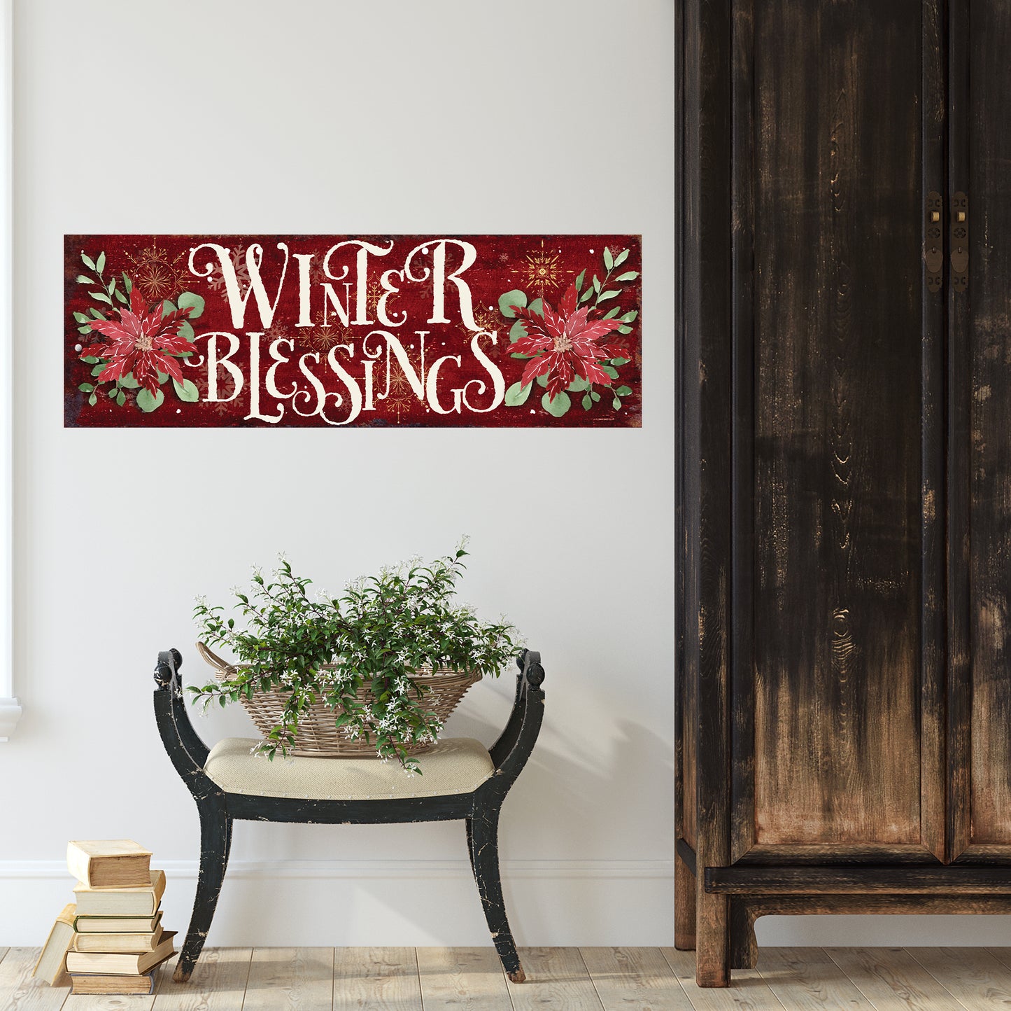 Winter Blessings Wall Art | Rustic Farmhouse Christmas Sign | Holiday Wall Decor for Living Room, Entryway, or Mantle
