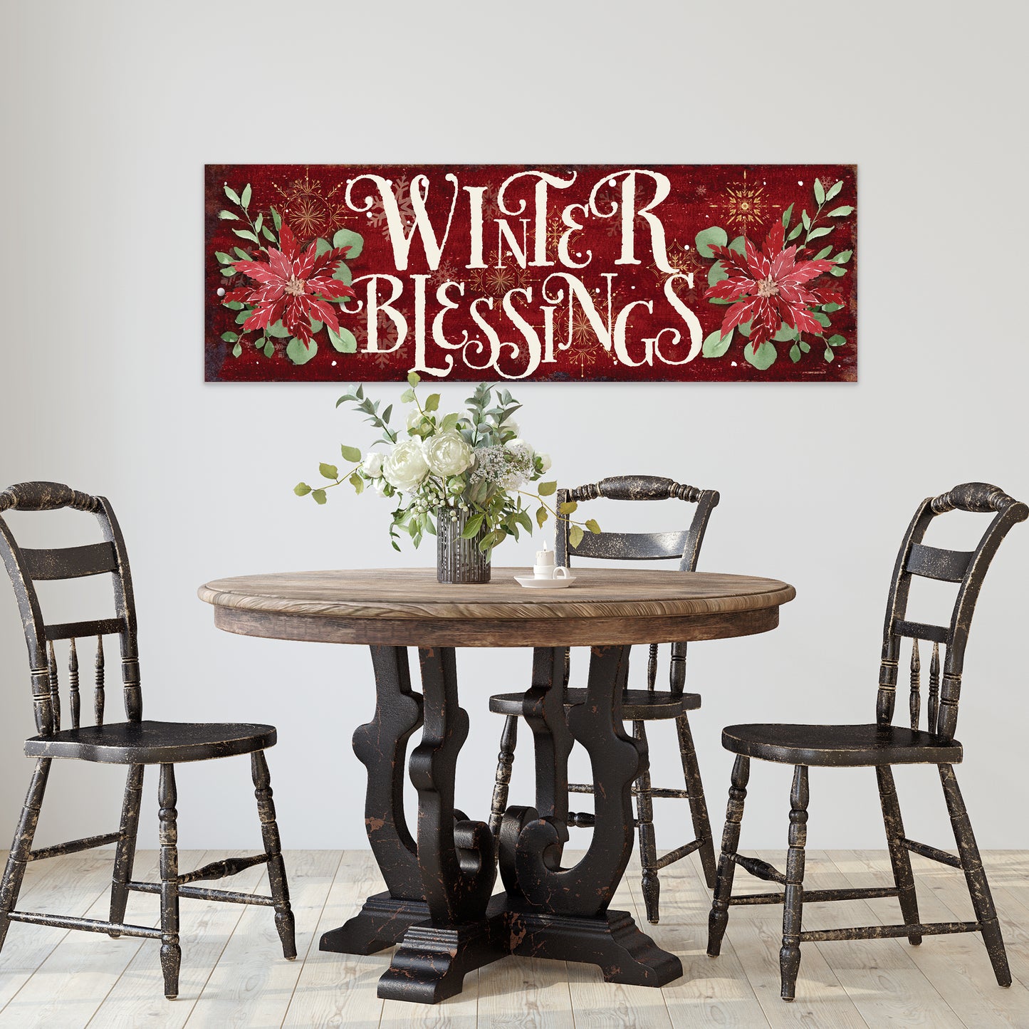 Winter Blessings Wall Art | Rustic Farmhouse Christmas Sign | Holiday Wall Decor for Living Room, Entryway, or Mantle