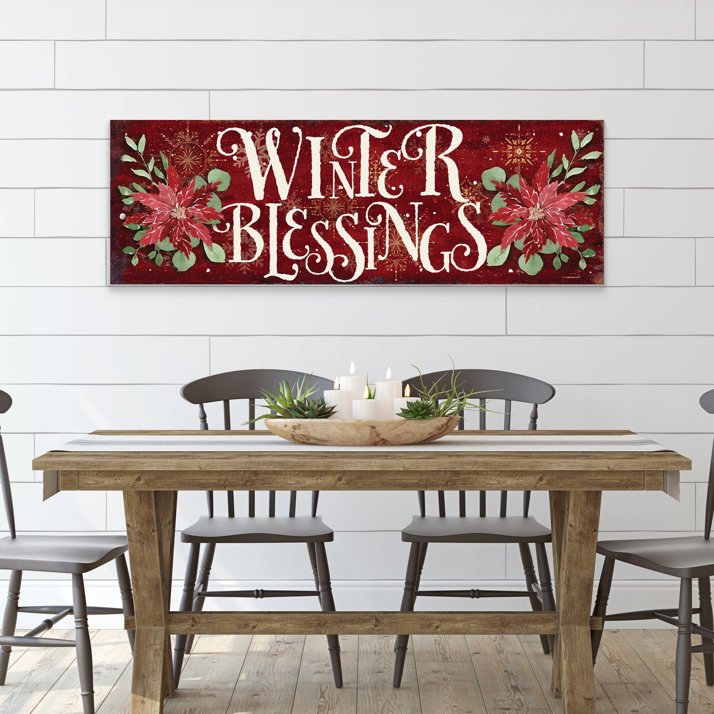 Winter Blessings Wall Art | Rustic Farmhouse Christmas Sign | Holiday Wall Decor for Living Room, Entryway, or Mantle