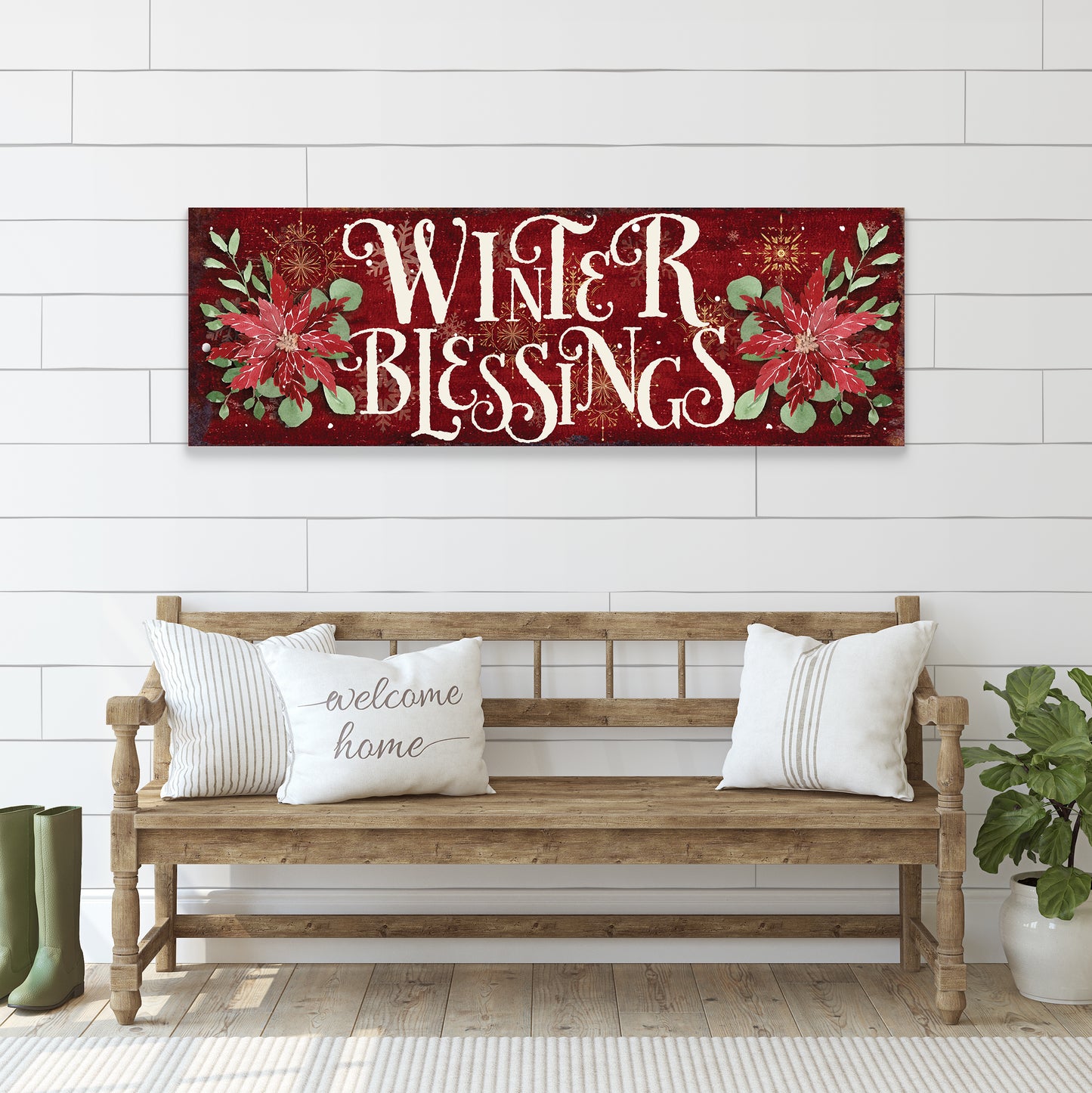 Winter Blessings Wall Art | Rustic Farmhouse Christmas Sign | Holiday Wall Decor for Living Room, Entryway, or Mantle
