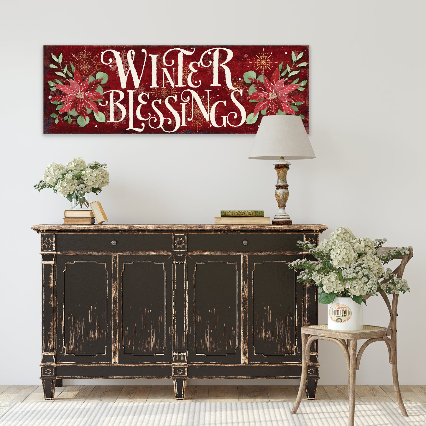 Winter Blessings Wall Art | Rustic Farmhouse Christmas Sign | Holiday Wall Decor for Living Room, Entryway, or Mantle