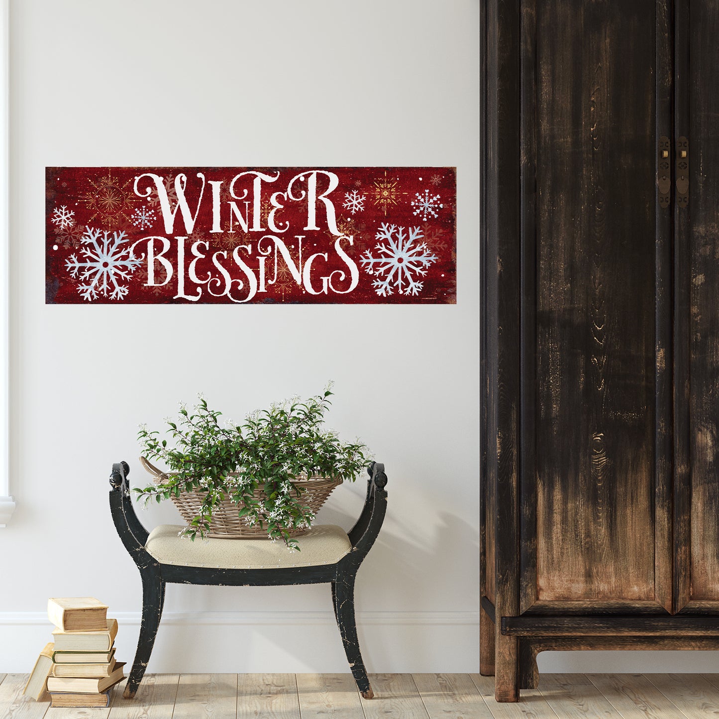 Winter Blessings Snowflake Wall Sign – Rustic Farmhouse Winter Wall Decor
