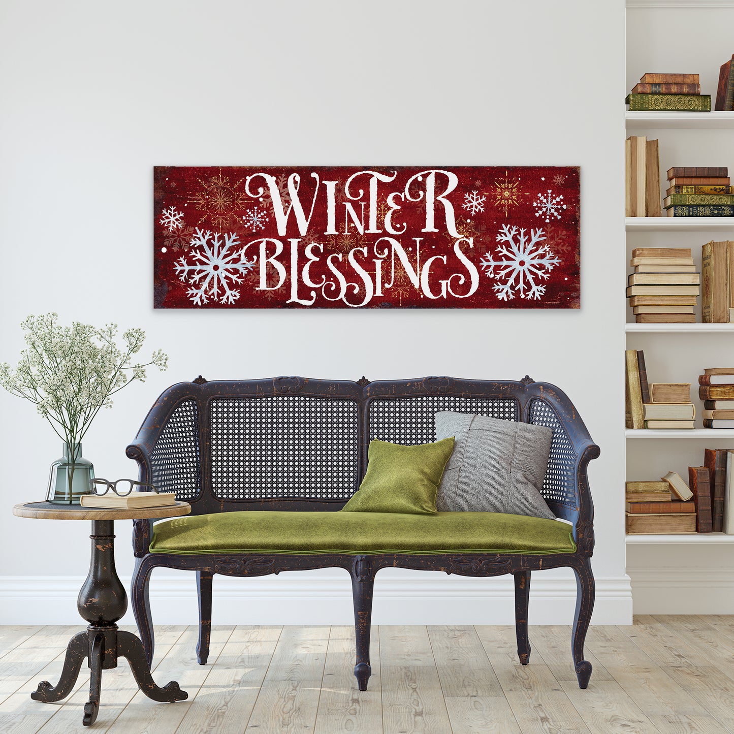 Winter Blessings Snowflake Wall Sign – Rustic Farmhouse Winter Wall Decor