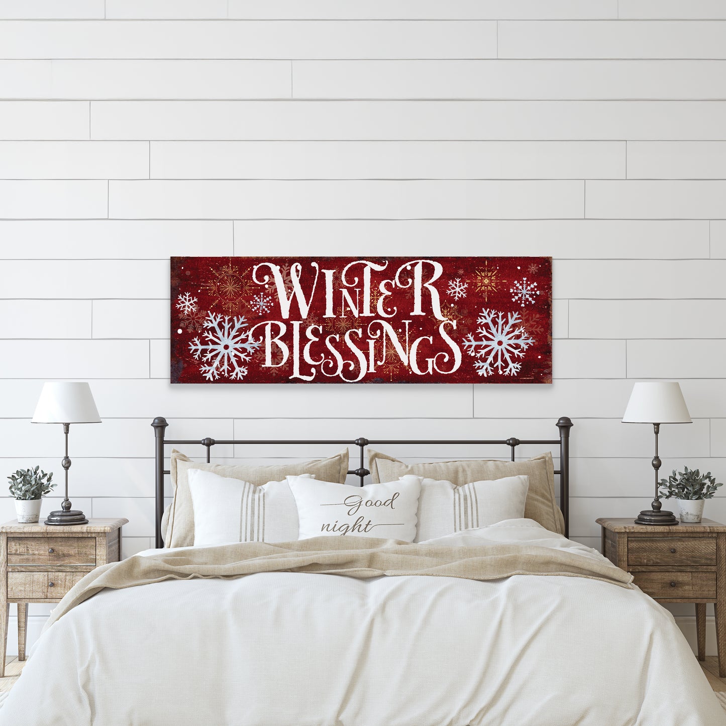 Winter Blessings Snowflake Wall Sign – Rustic Farmhouse Winter Wall Decor