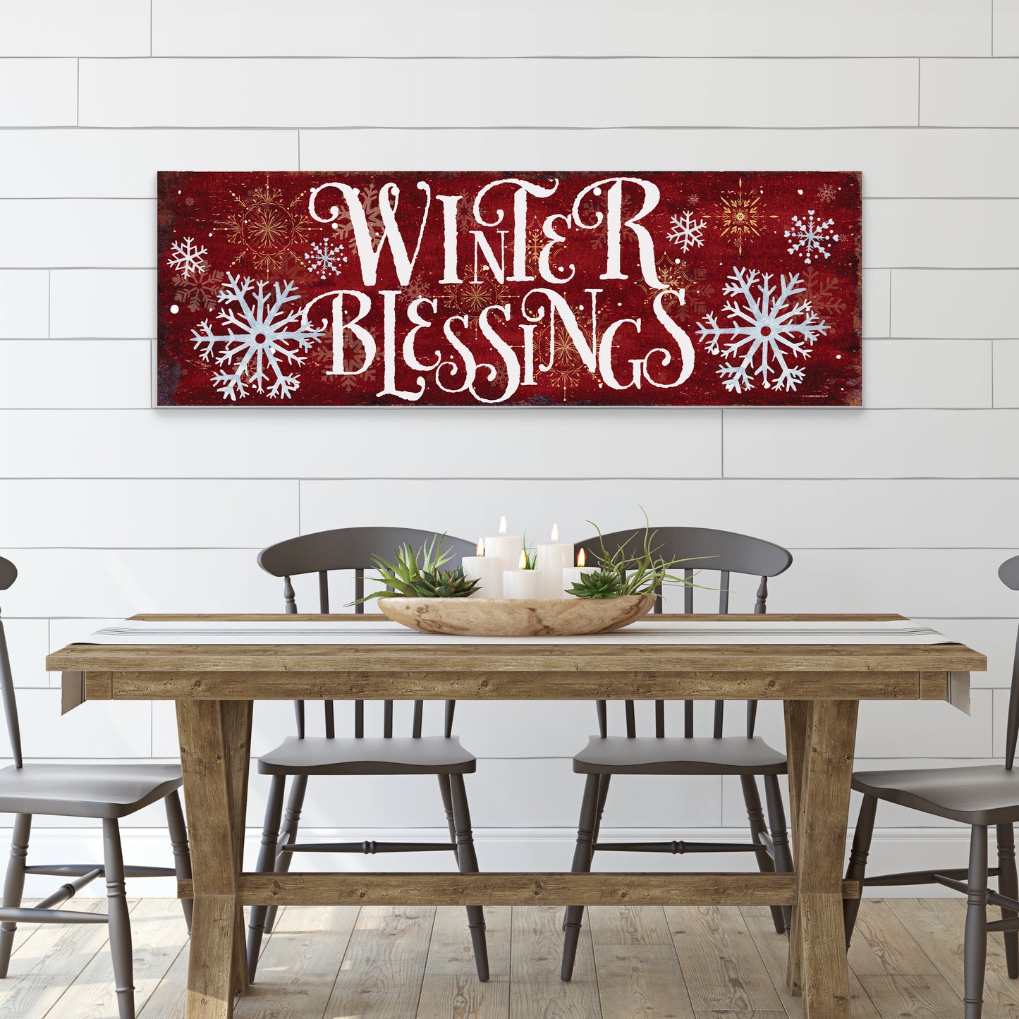 Winter Blessings Snowflake Wall Sign – Rustic Farmhouse Winter Wall Decor