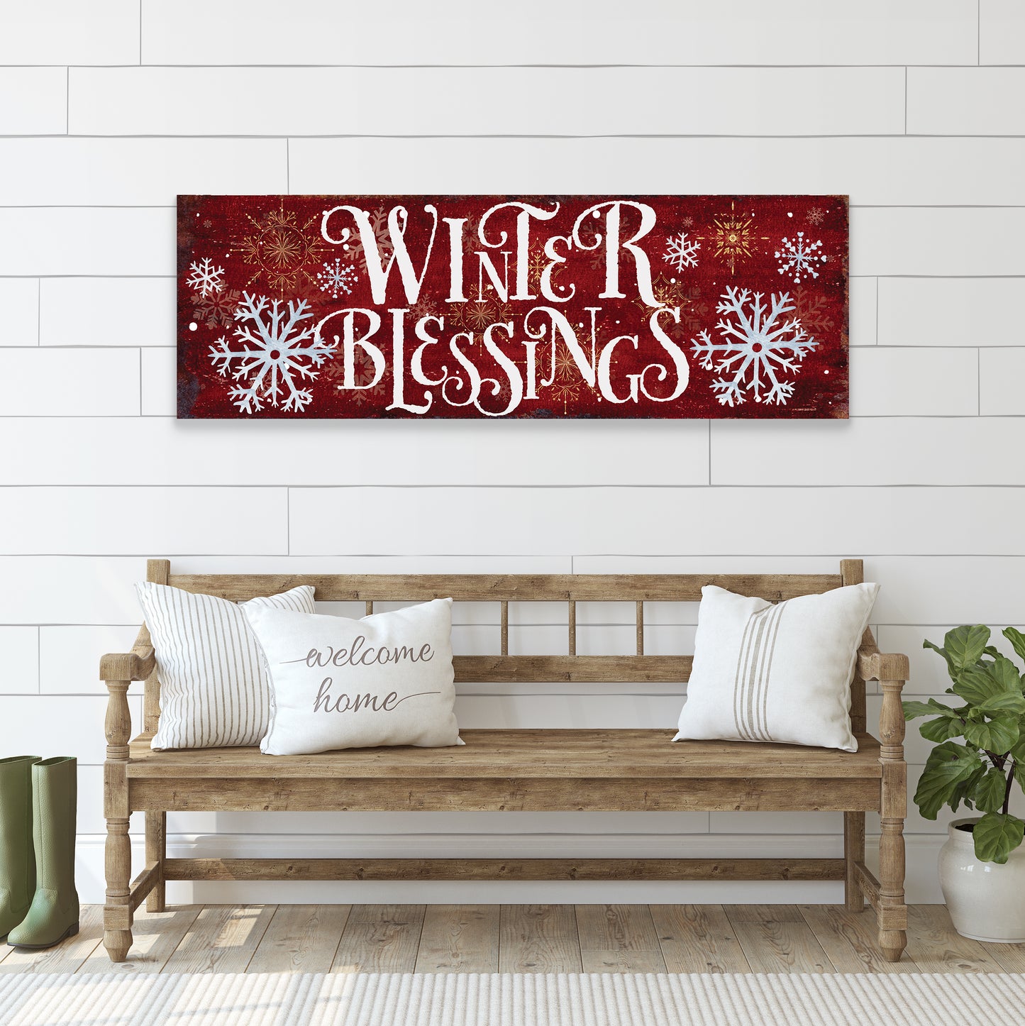 Winter Blessings Snowflake Wall Sign – Rustic Farmhouse Winter Wall Decor