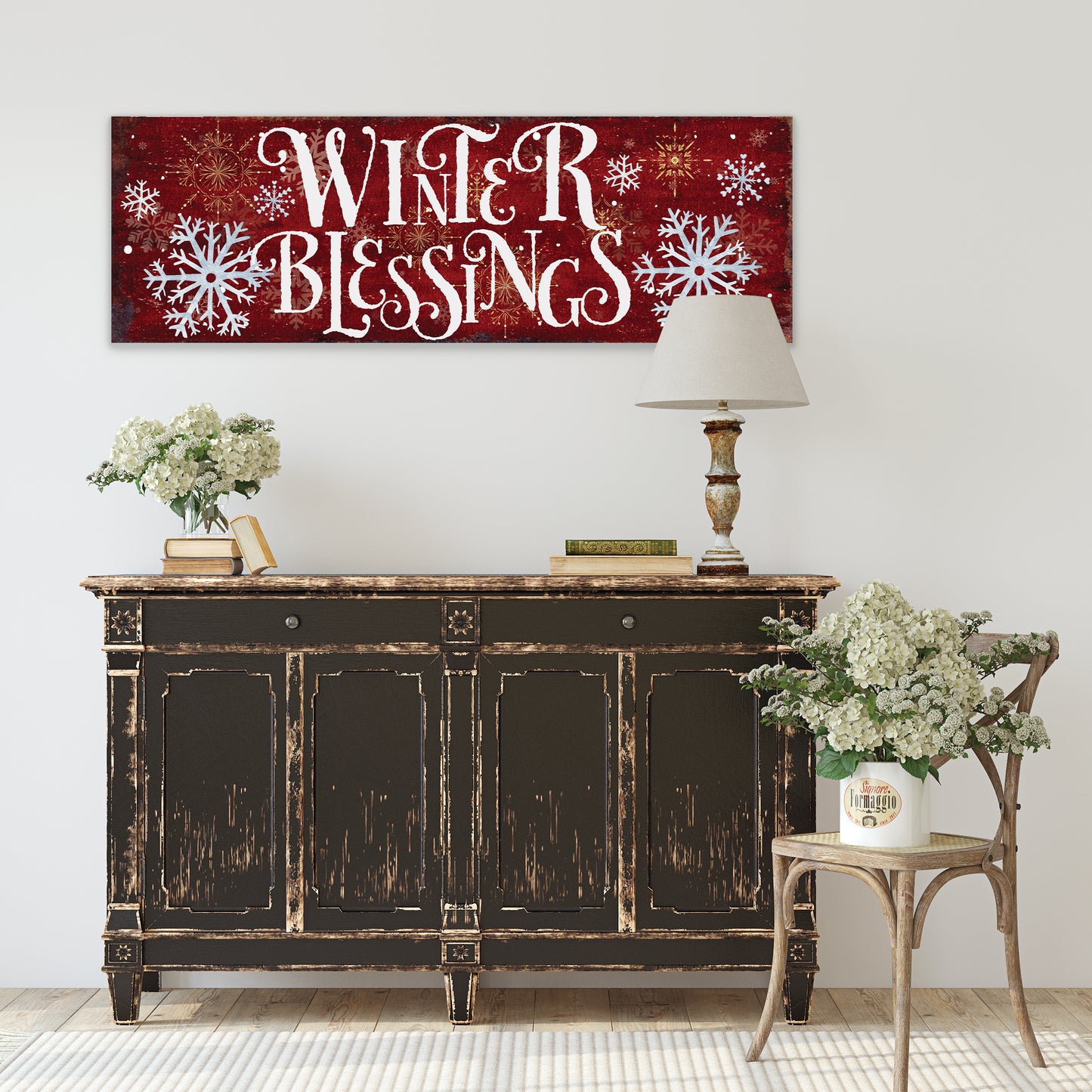 Winter Blessings Snowflake Wall Sign – Rustic Farmhouse Winter Wall Decor