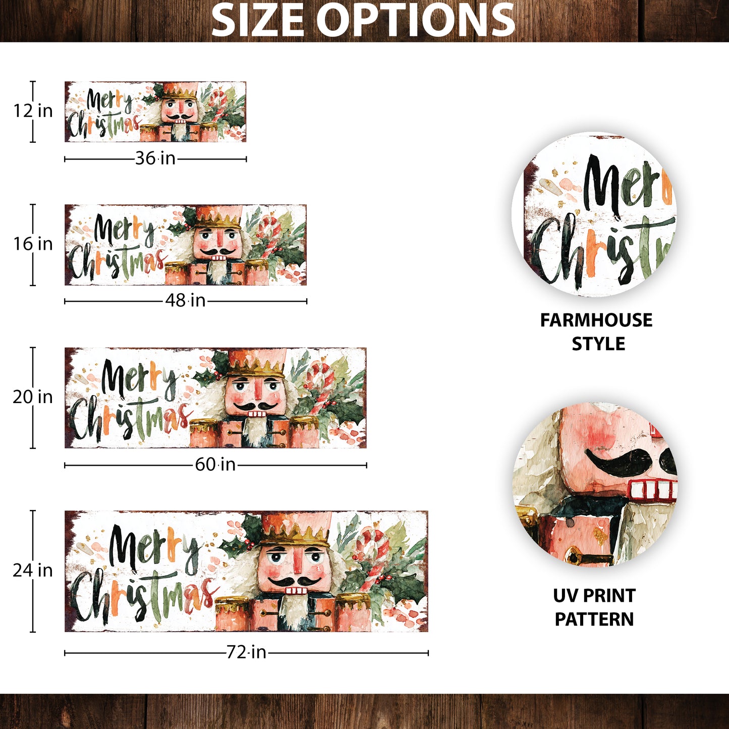 Merry Christmas Nutcracker Sign – Watercolor Holiday Wall Decor in Farmhouse Style