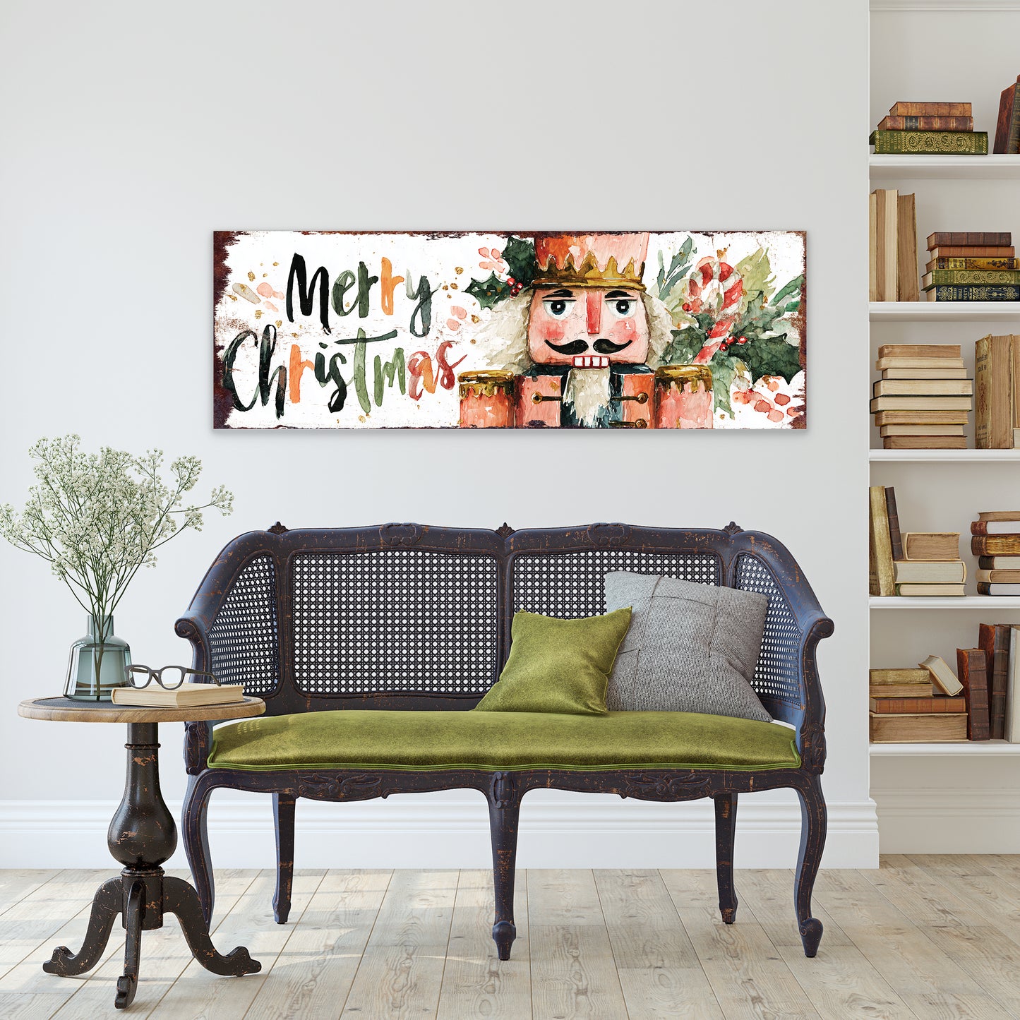Merry Christmas Nutcracker Sign – Watercolor Holiday Wall Decor in Farmhouse Style