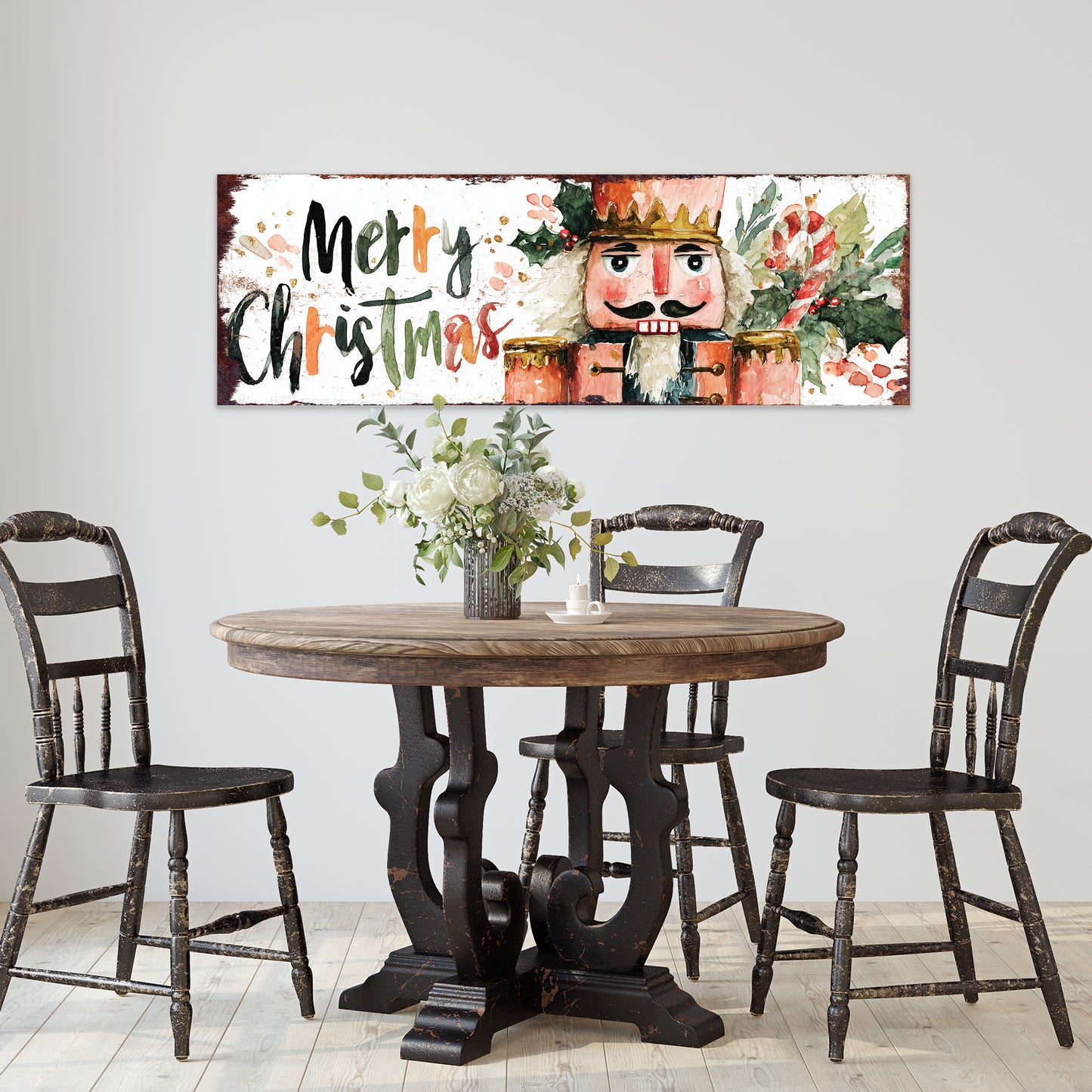 Merry Christmas Nutcracker Sign – Watercolor Holiday Wall Decor in Farmhouse Style