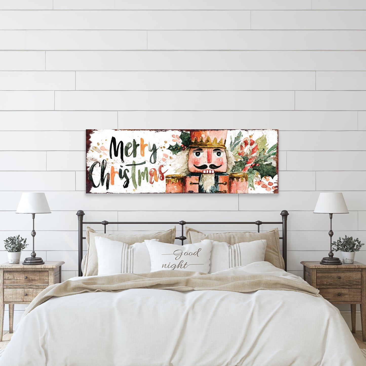 Merry Christmas Nutcracker Sign – Watercolor Holiday Wall Decor in Farmhouse Style