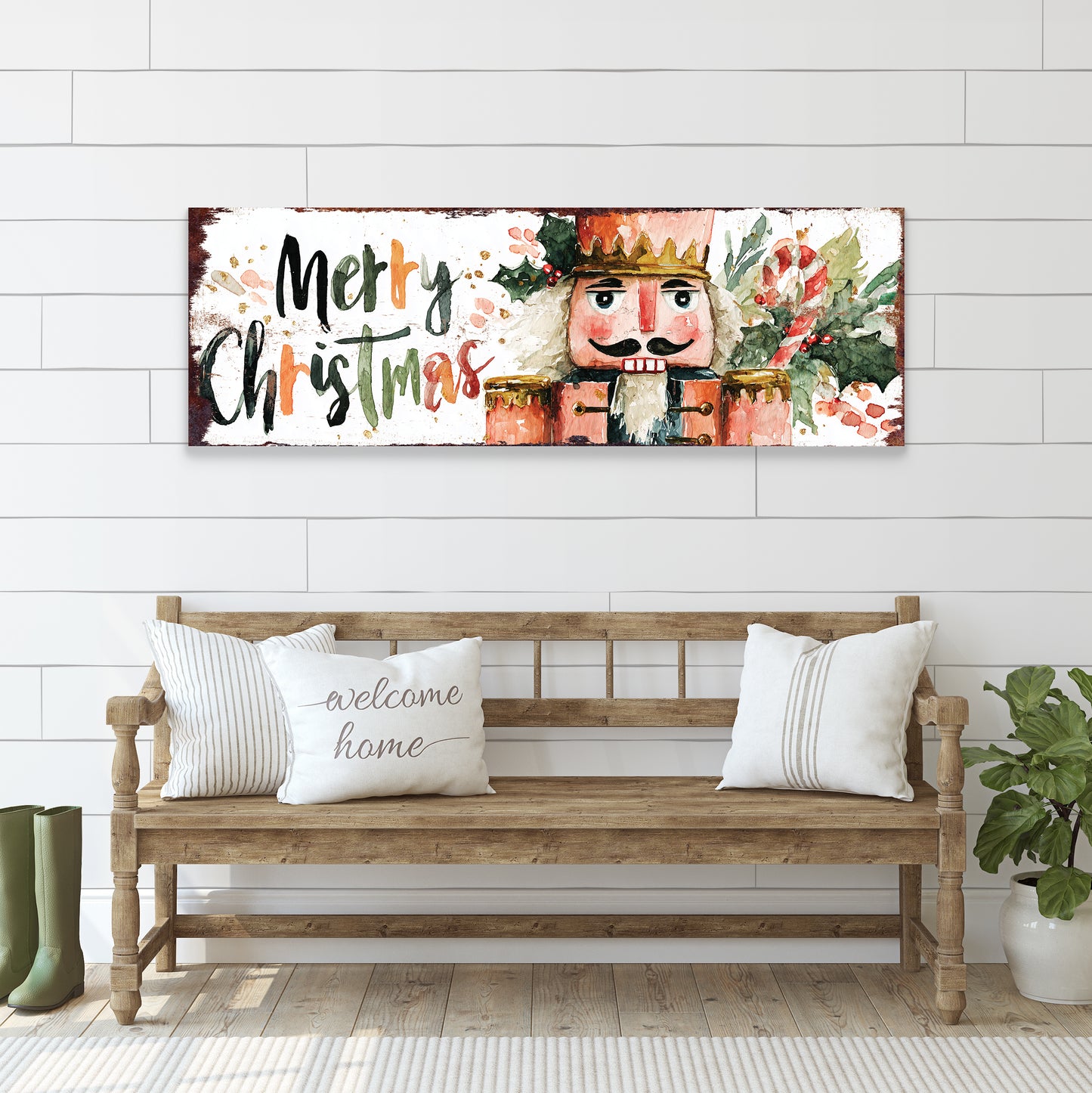 Merry Christmas Nutcracker Sign – Watercolor Holiday Wall Decor in Farmhouse Style