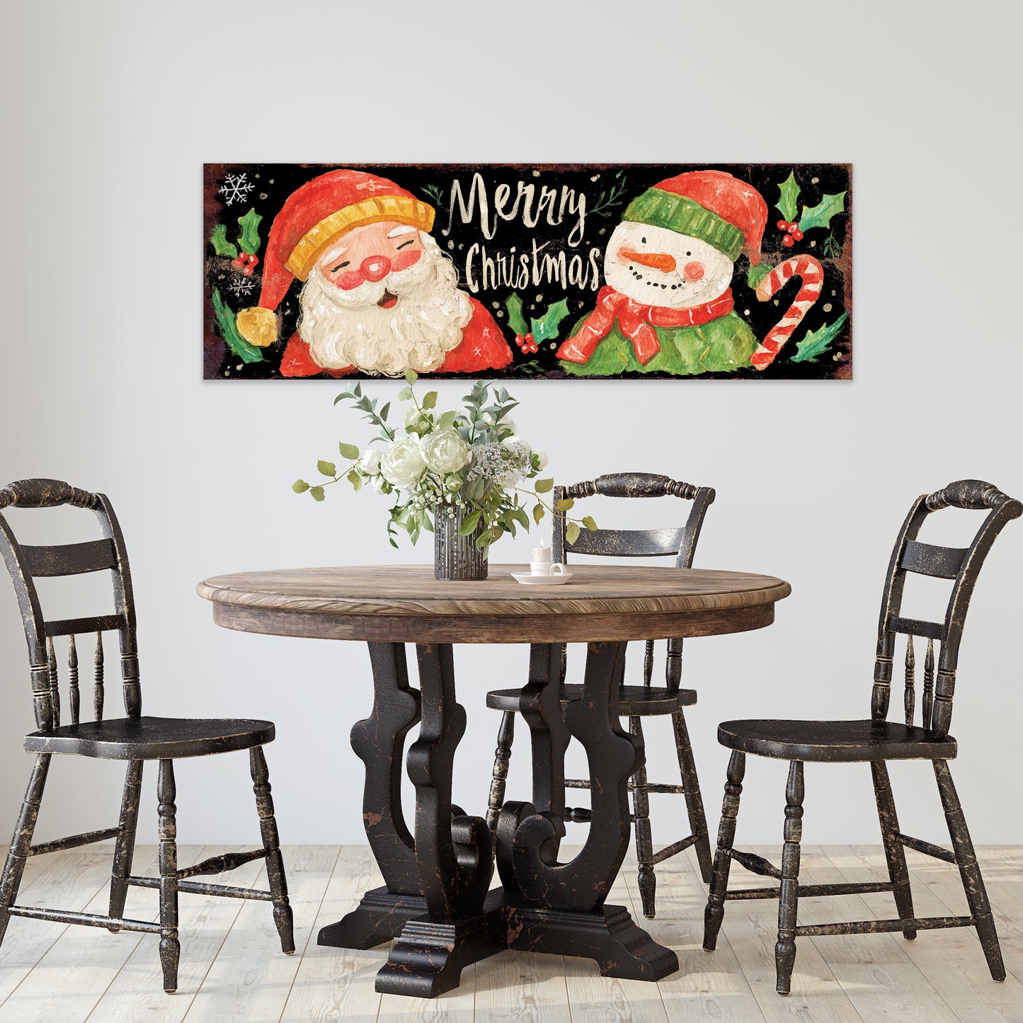 Santa & Snowman Christmas Sign – Watercolor Holiday Wall Decor for Home