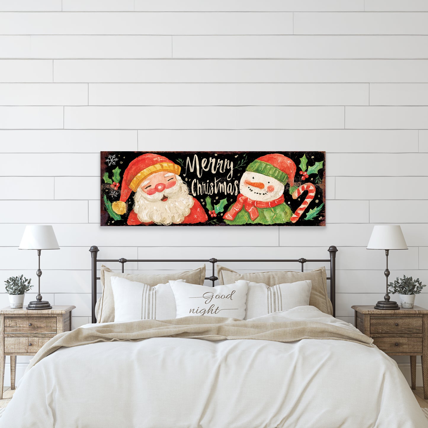 Santa & Snowman Christmas Sign – Watercolor Holiday Wall Decor for Home