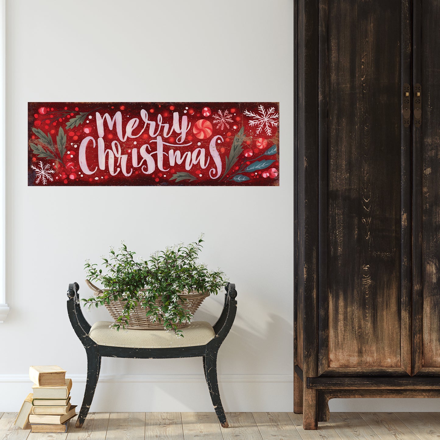 Merry Christmas Wall Sign – Red Farmhouse Holiday Decor for Home or Entryway