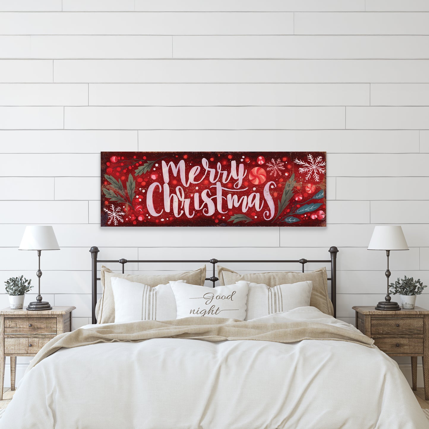 Merry Christmas Wall Sign – Red Farmhouse Holiday Decor for Home or Entryway