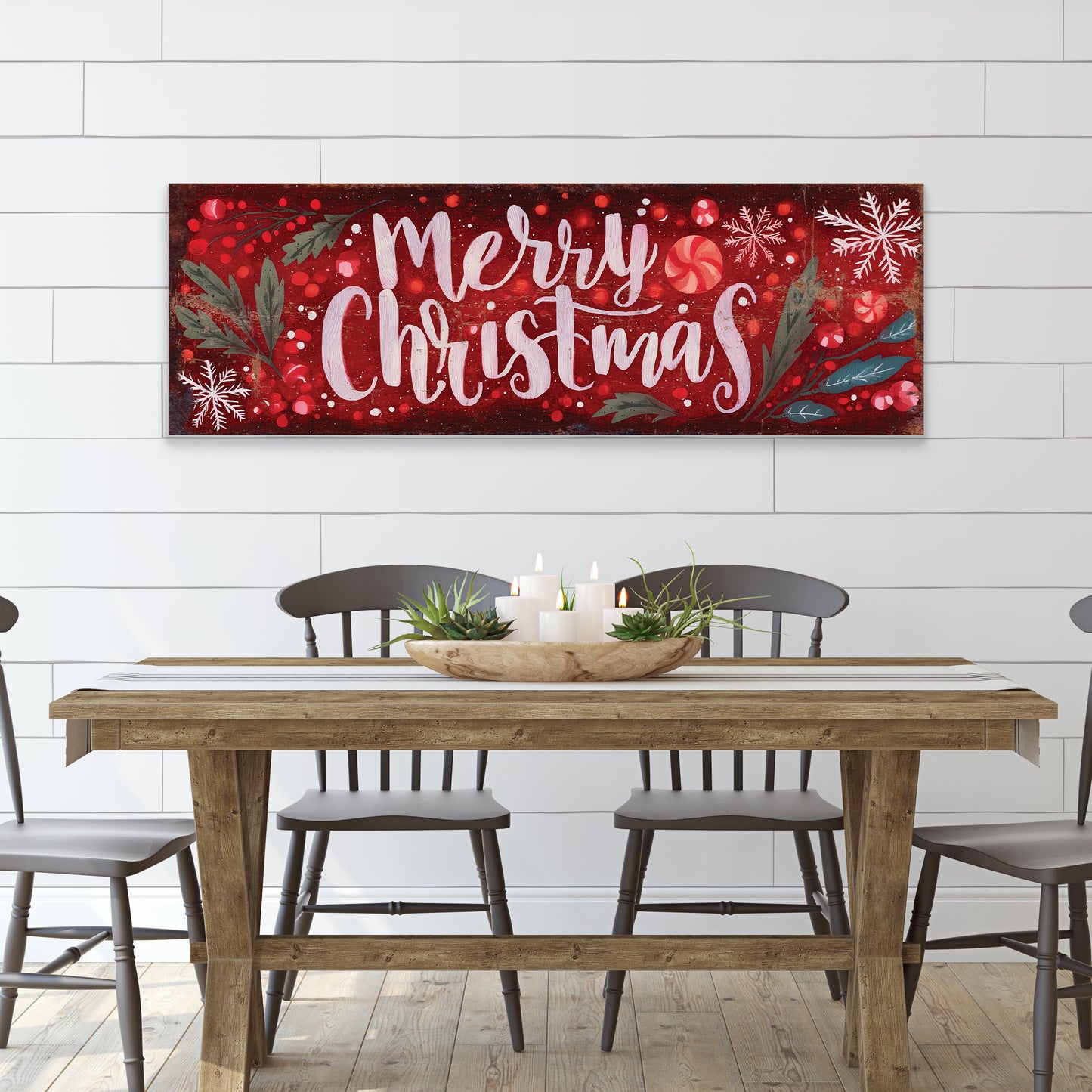 Merry Christmas Wall Sign – Red Farmhouse Holiday Decor for Home or Entryway