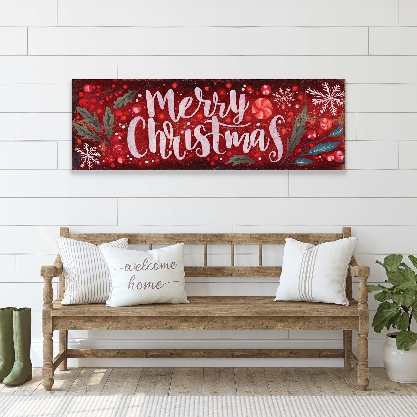 Merry Christmas Wall Sign – Red Farmhouse Holiday Decor for Home or Entryway