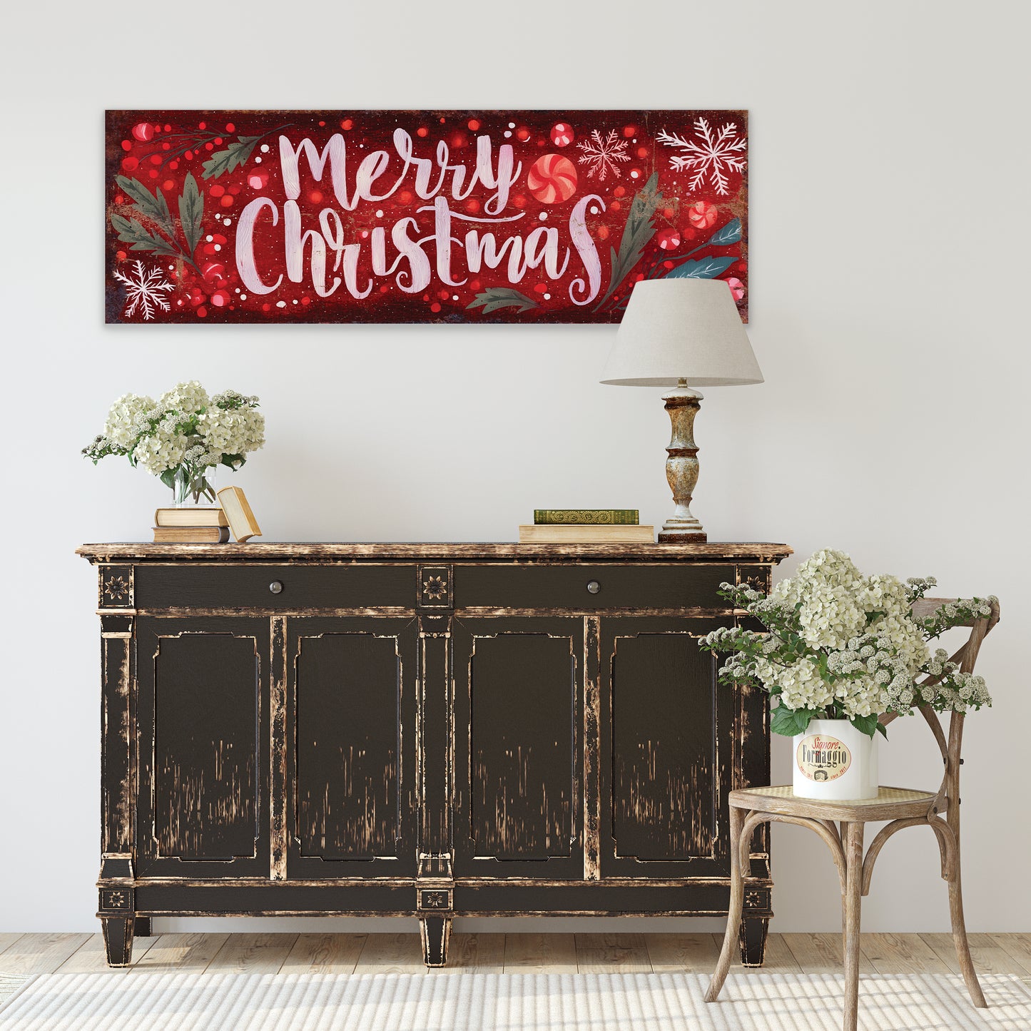Merry Christmas Wall Sign – Red Farmhouse Holiday Decor for Home or Entryway