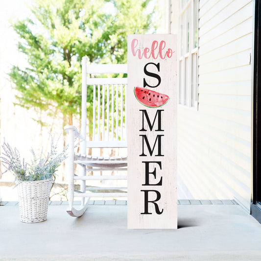 Hello Summer Wooden Porch Sign with Watermelon Pattern | Seasonal Welcome Sign | Front Porch Home Decor | 3 Sizes