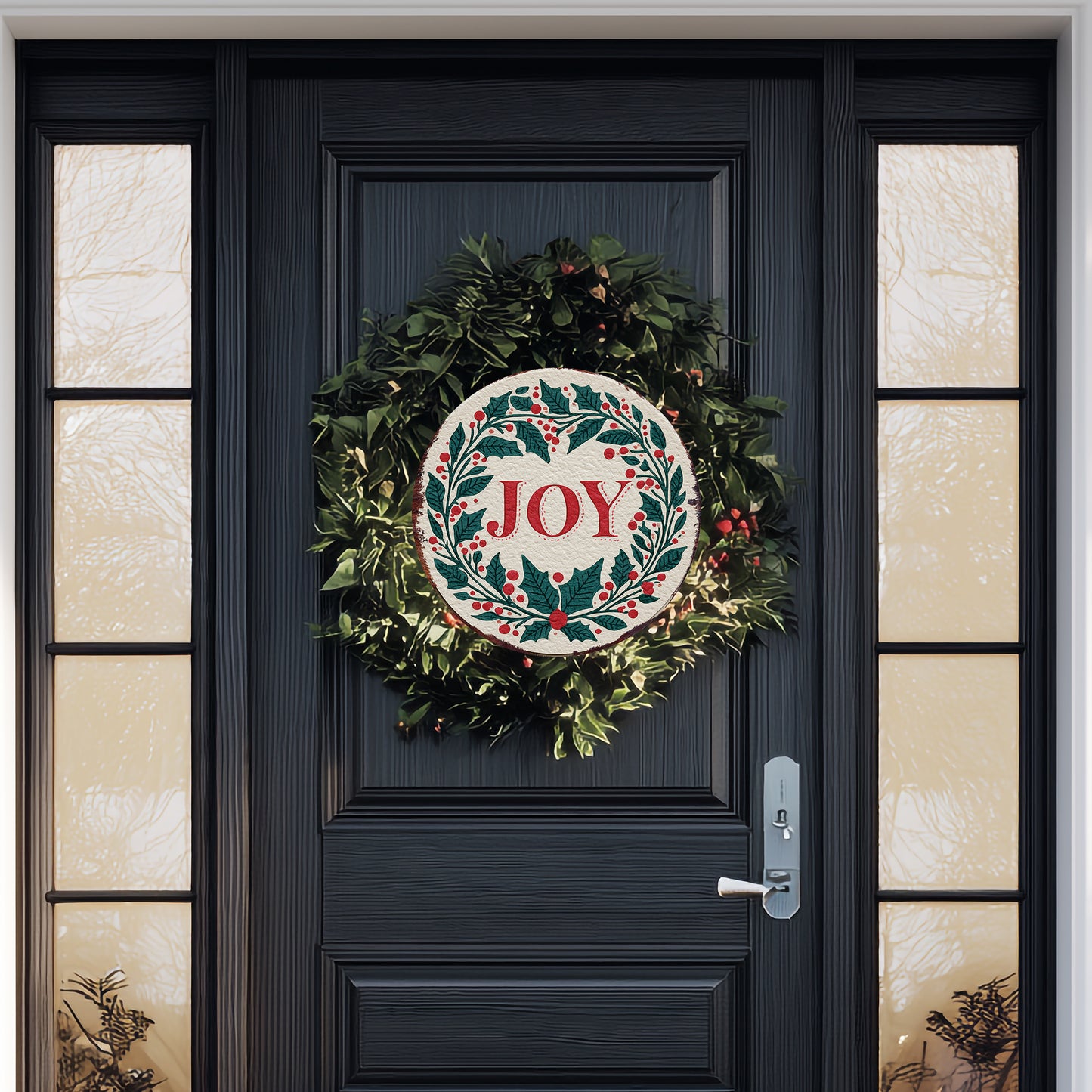 JOY Christmas Wall Sign – Round Farmhouse Holiday Decor with Holly & Berries