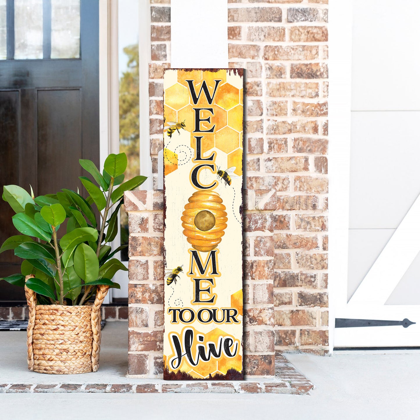 Welcome to Our Hive Summer Porch Sign | Bee-Themed Decor | UV Print | Front Door, Porch, Entryway, or Indoor Display | Multi Sizes