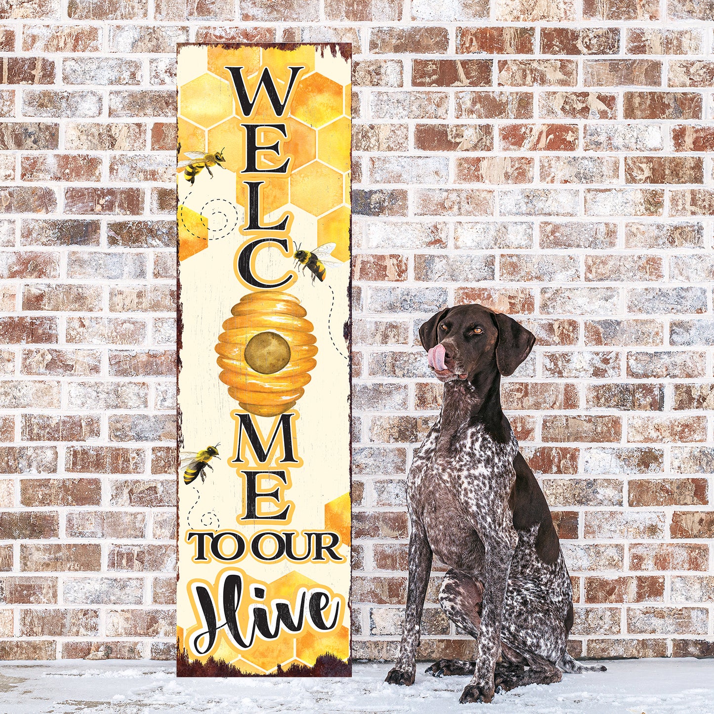 Welcome to Our Hive Summer Porch Sign | Bee-Themed Decor | UV Print | Front Door, Porch, Entryway, or Indoor Display | Multi Sizes