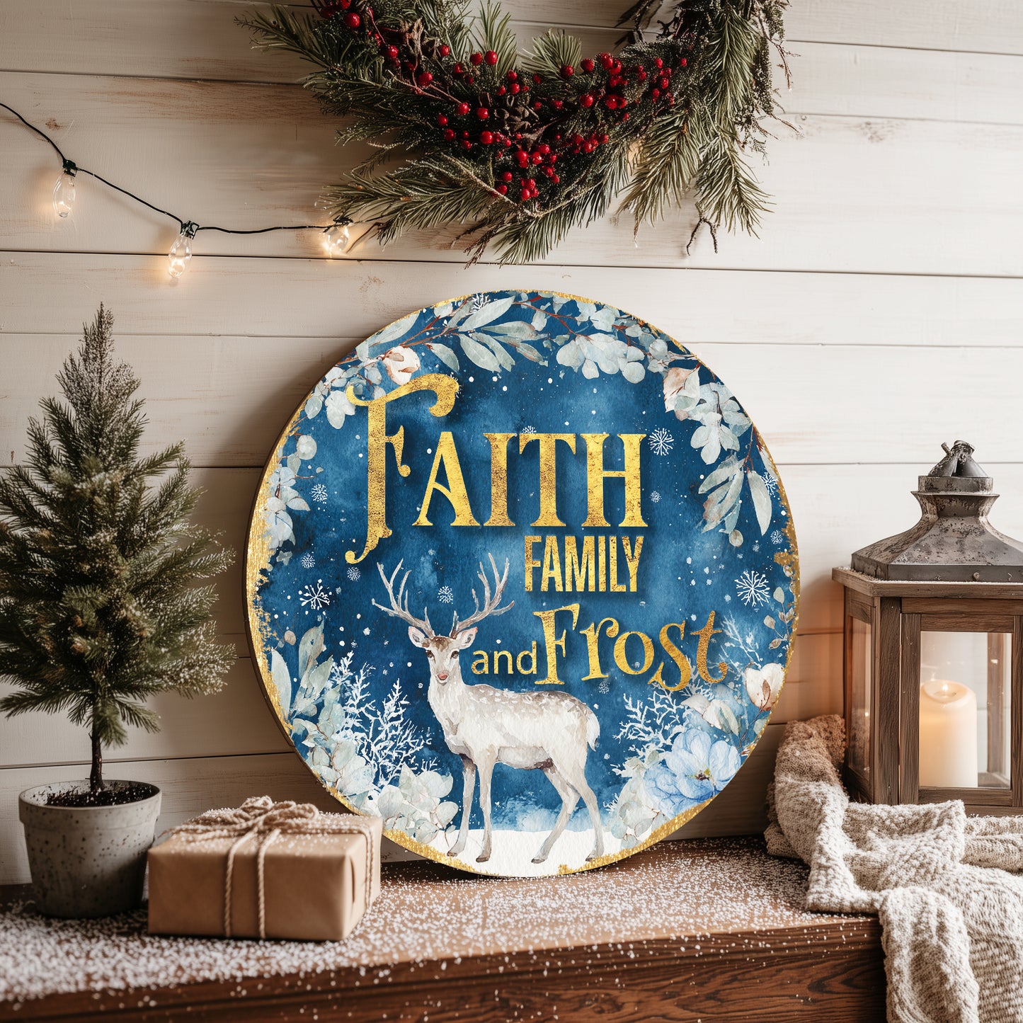 Cozy Farmhouse Winter Door Sign | Faith, Family & Frost Holiday Decor