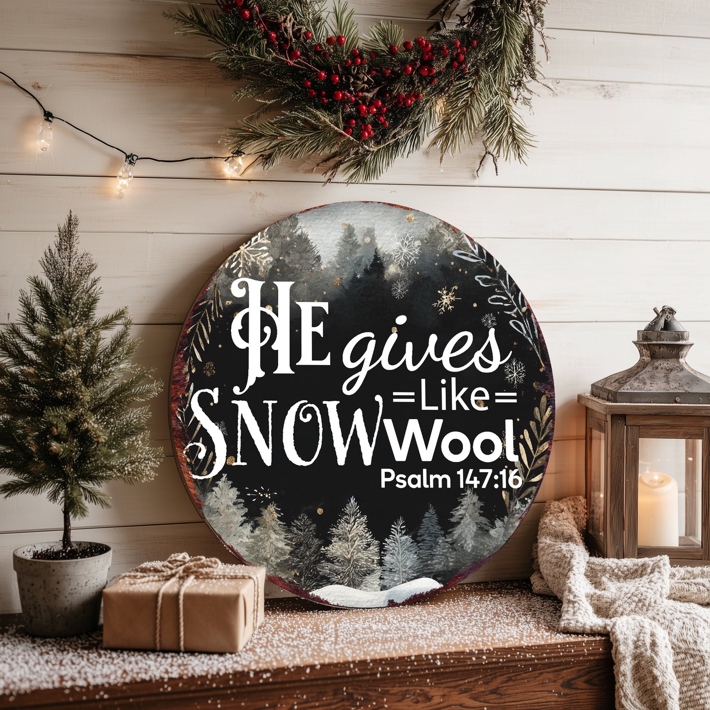 Faith-Inspired Winter Wood Wall Sign | Psalm 147:16 Snow Quote