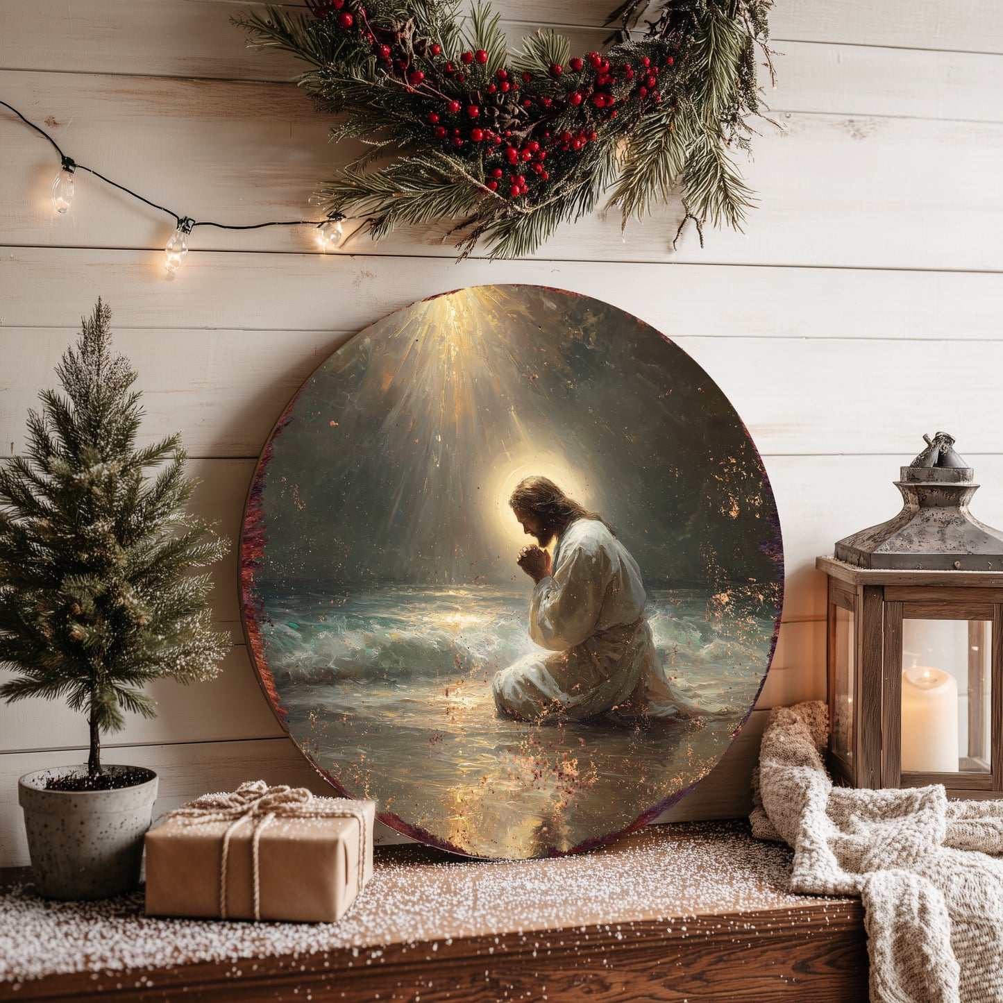 Timeless Rustic Jesus Pray Round Wall Sign | Christian Home Decor