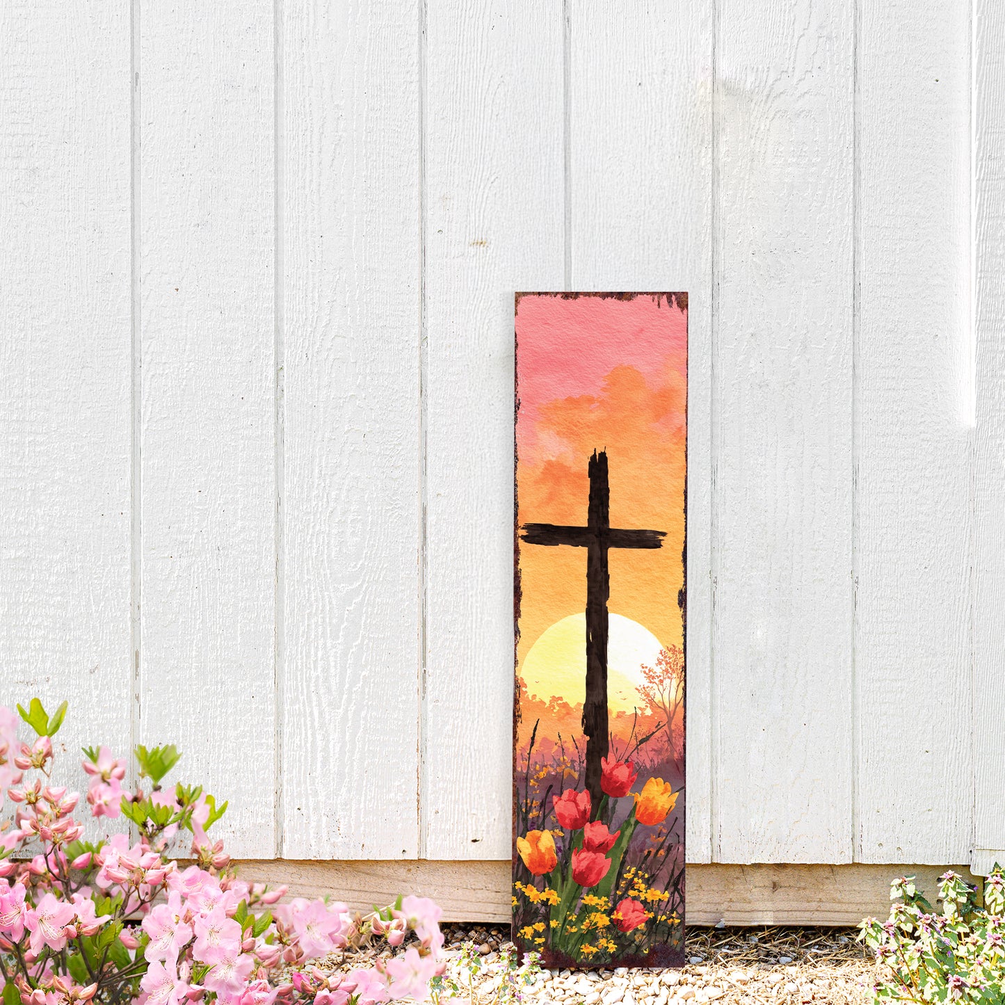 Rustic Easter Cross Porch Sign | Spiritual Spring Door Decor