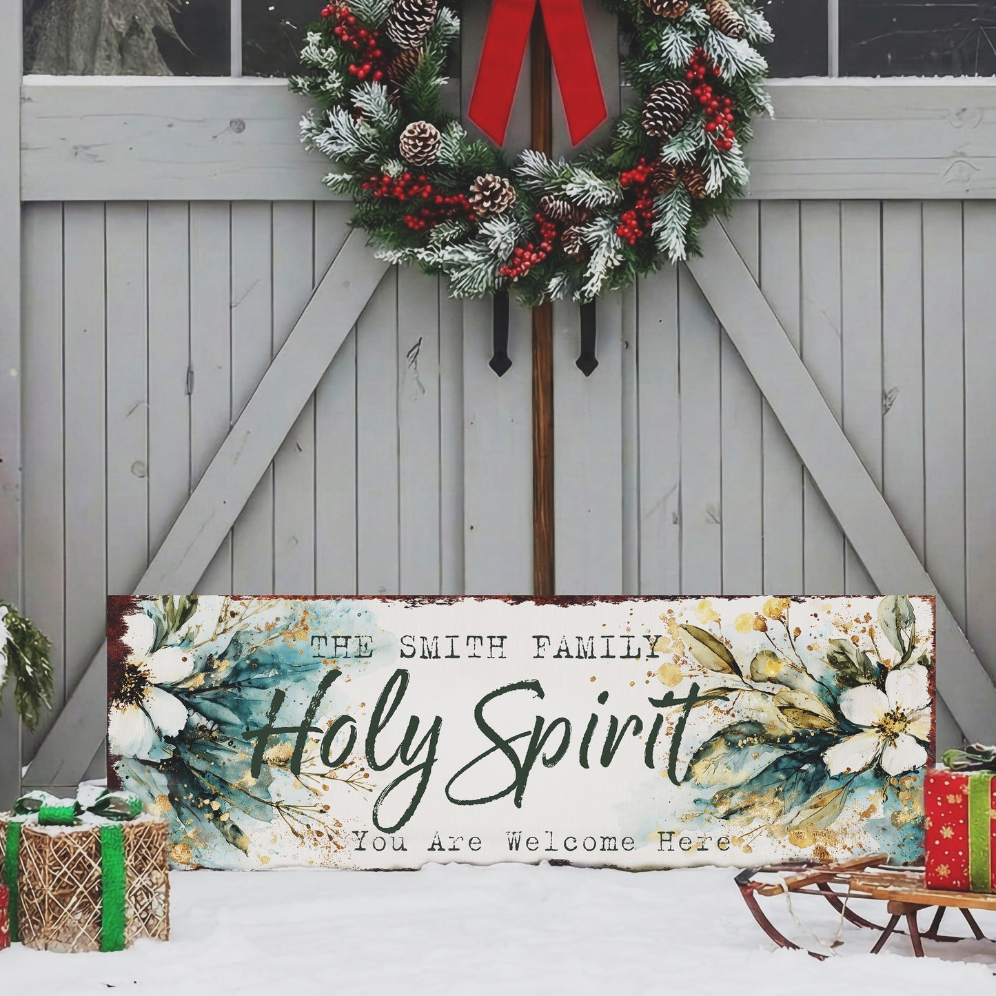 Personalized Holy Spirit Welcome Sign | Rustic Faith Home Decor